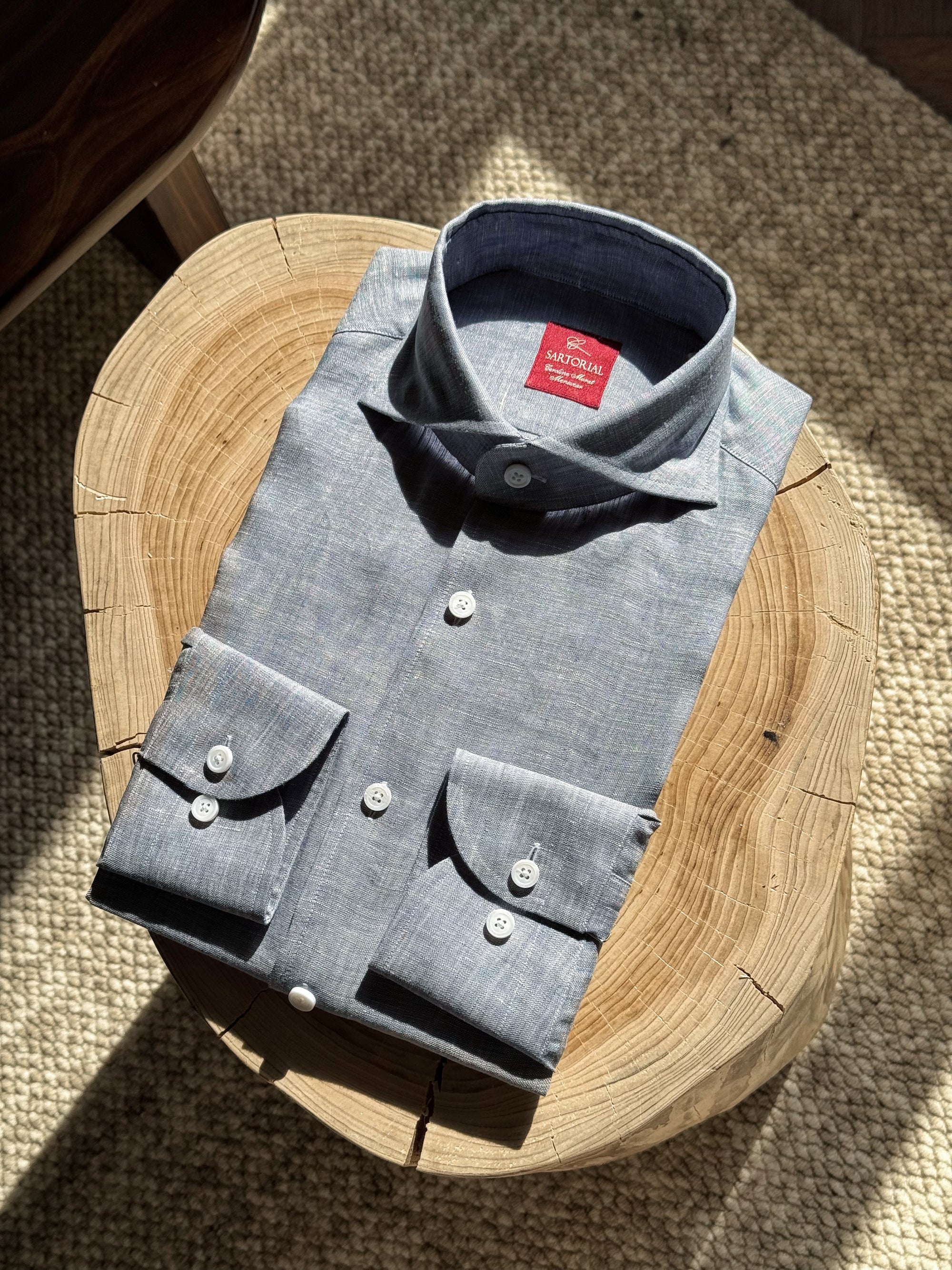 White / Pale Blue Linen Shirt