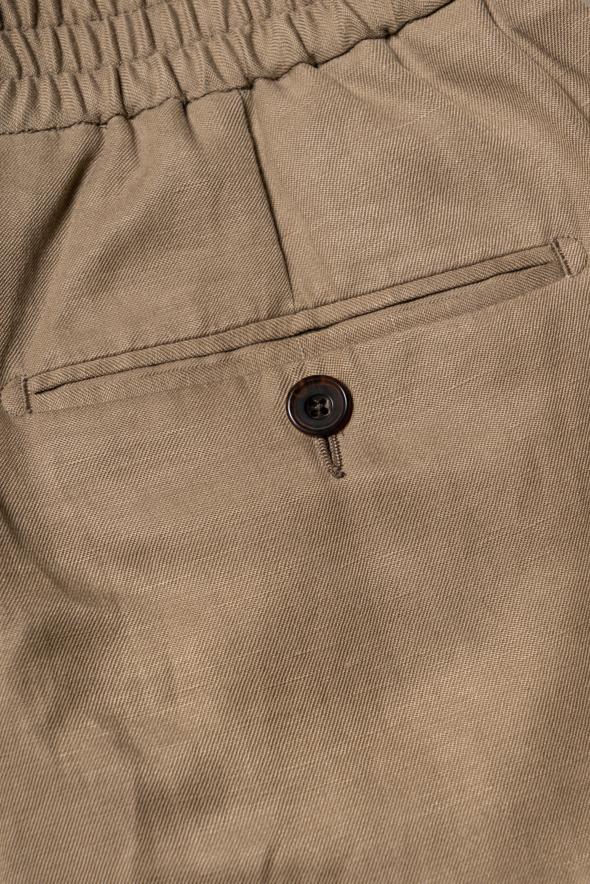 Khaki Silk Linen Drawstring Trousers