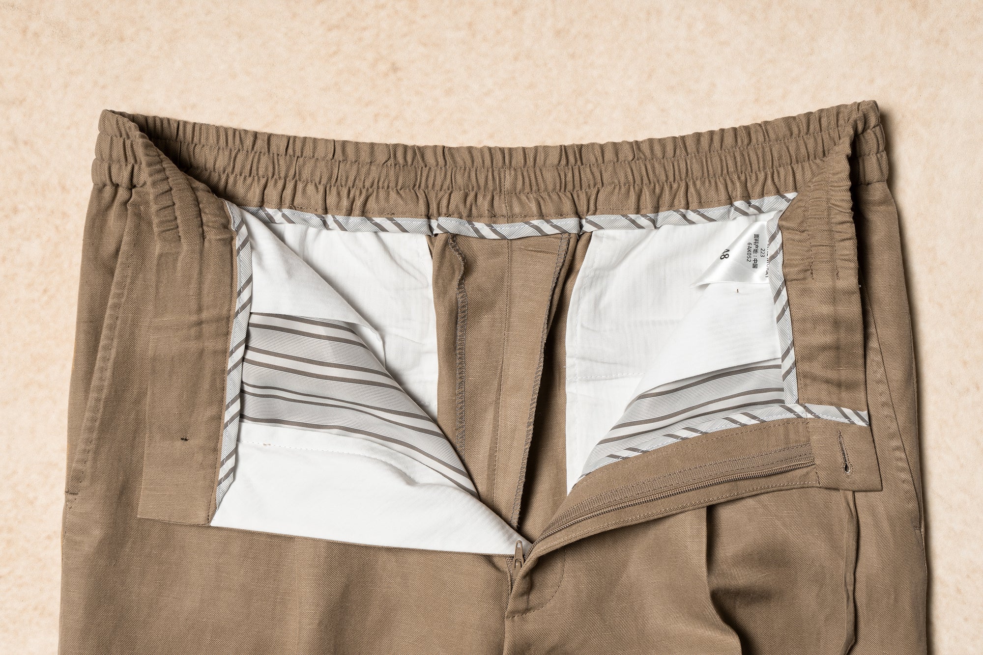 Khaki Silk Linen Drawstring Trousers