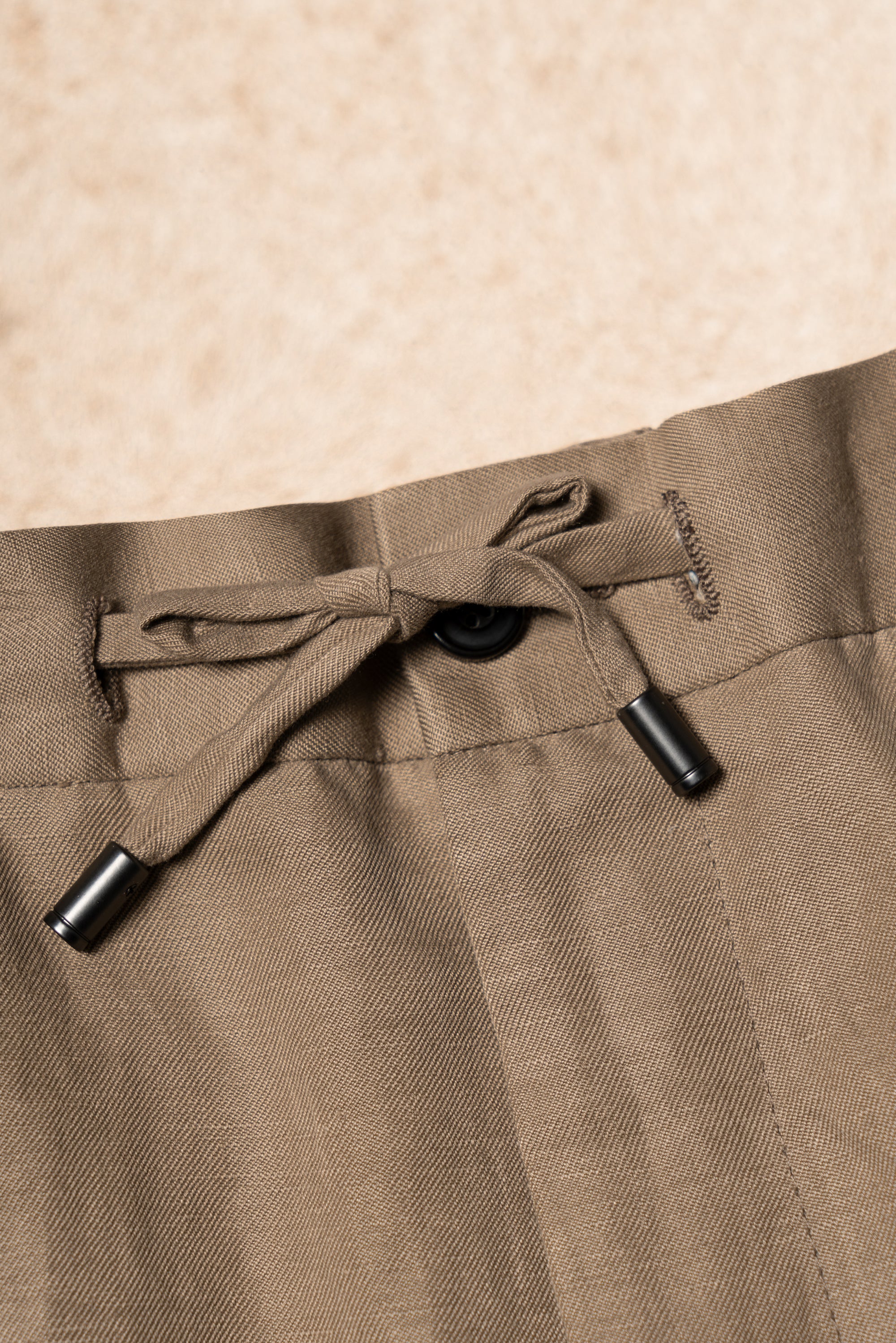 Khaki Silk Linen Drawstring Trousers