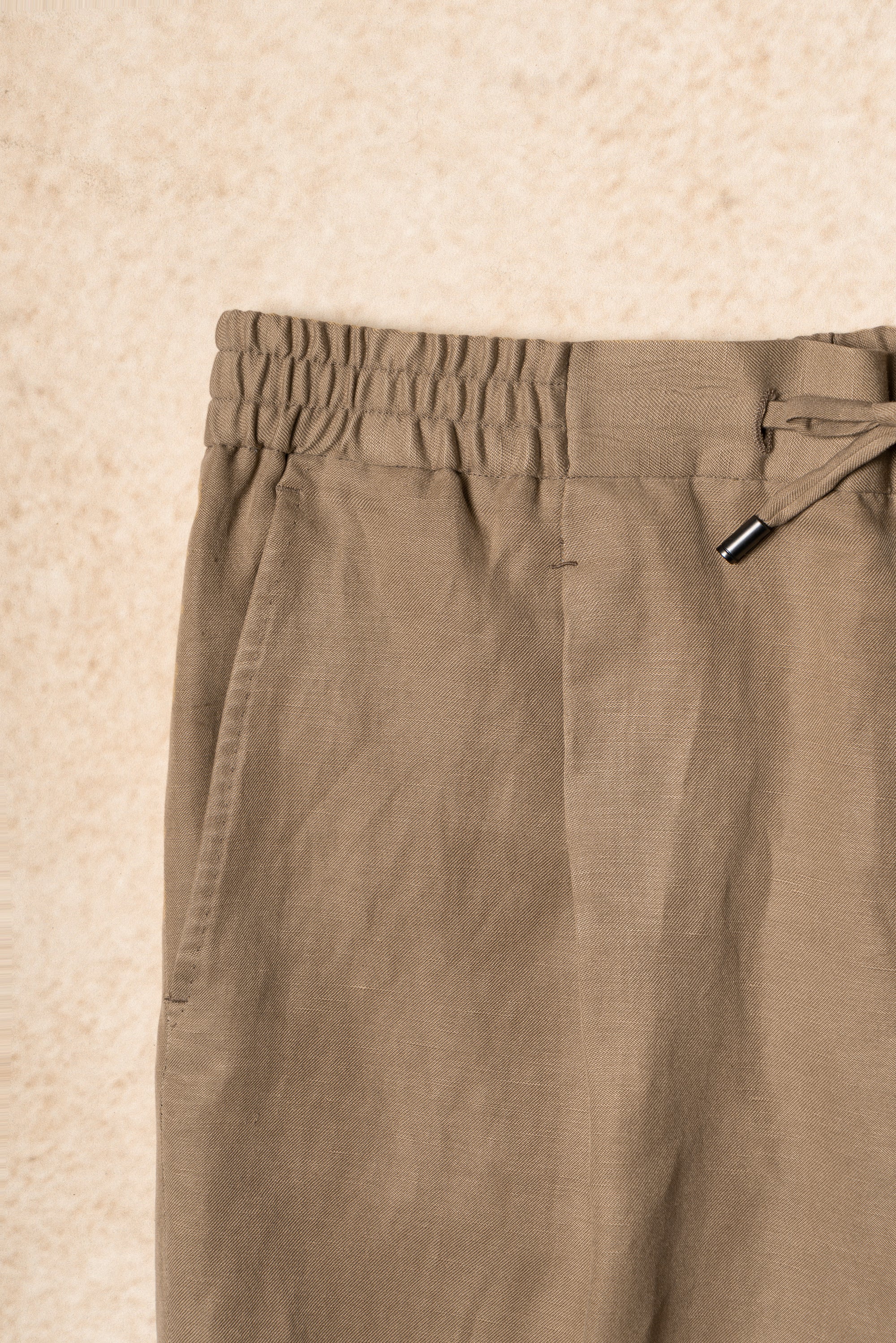 Khaki Silk Linen Drawstring Trousers