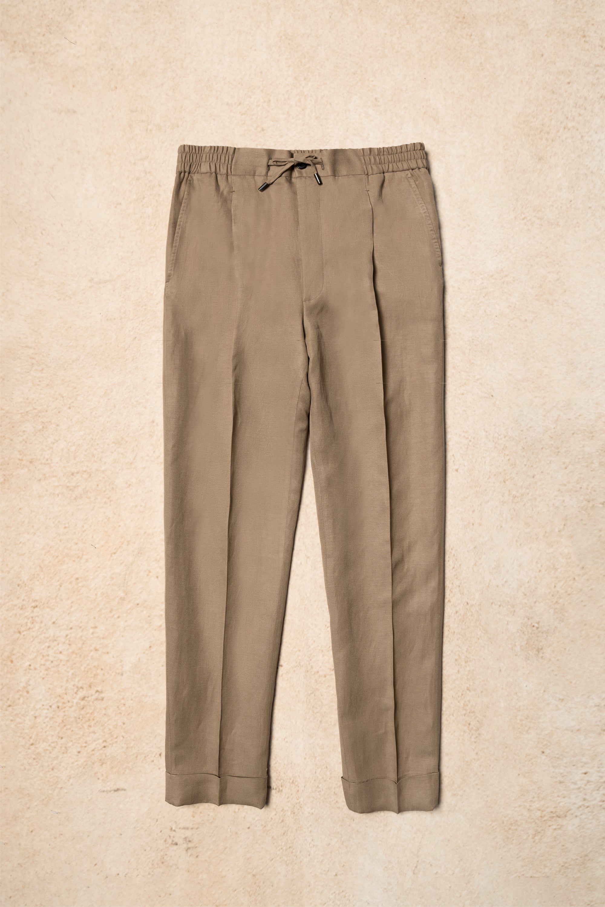 Khaki Silk Linen Drawstring Trousers