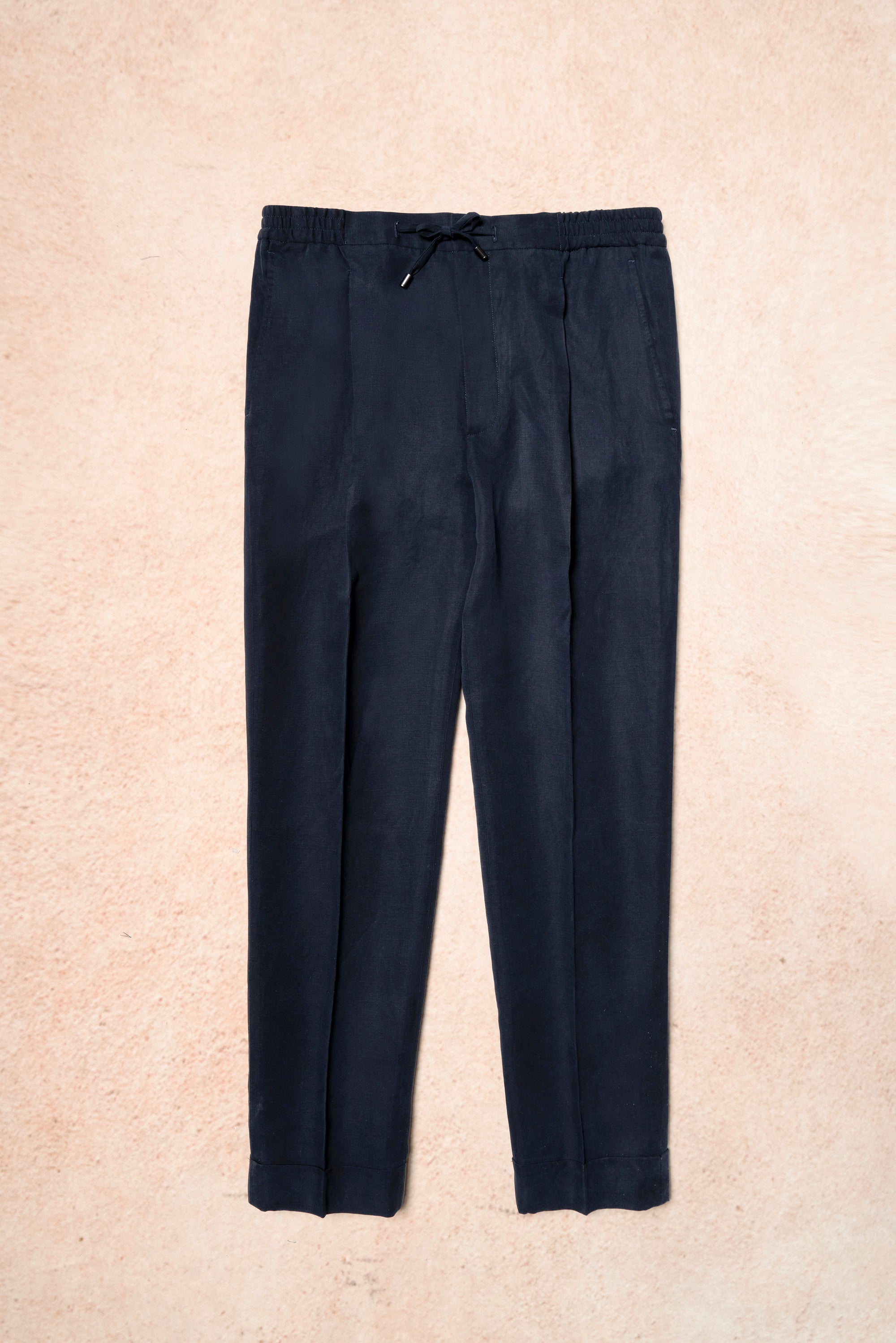 Navy Silk Linen Drawstring Trousers