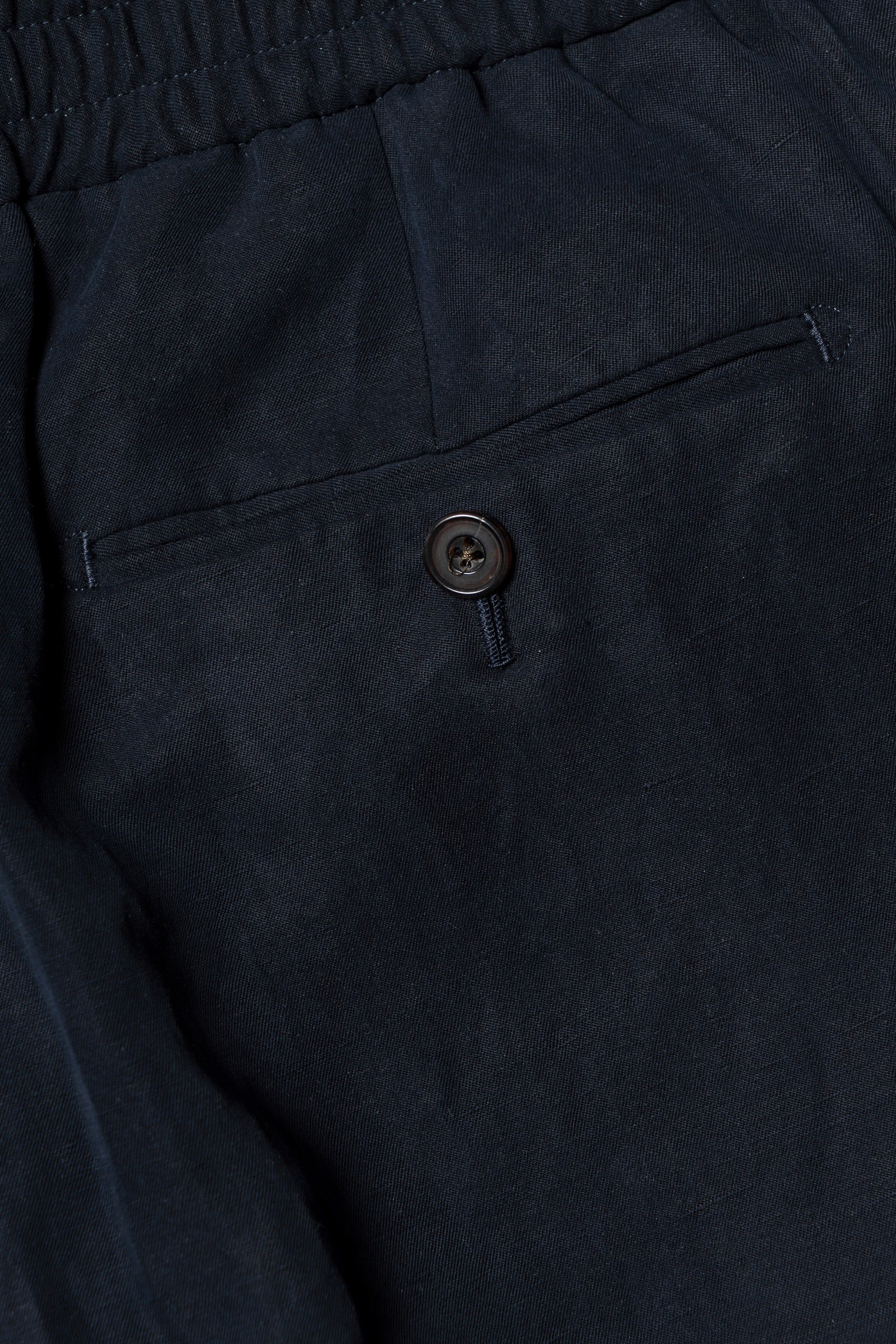 Navy Silk Linen Drawstring Trousers