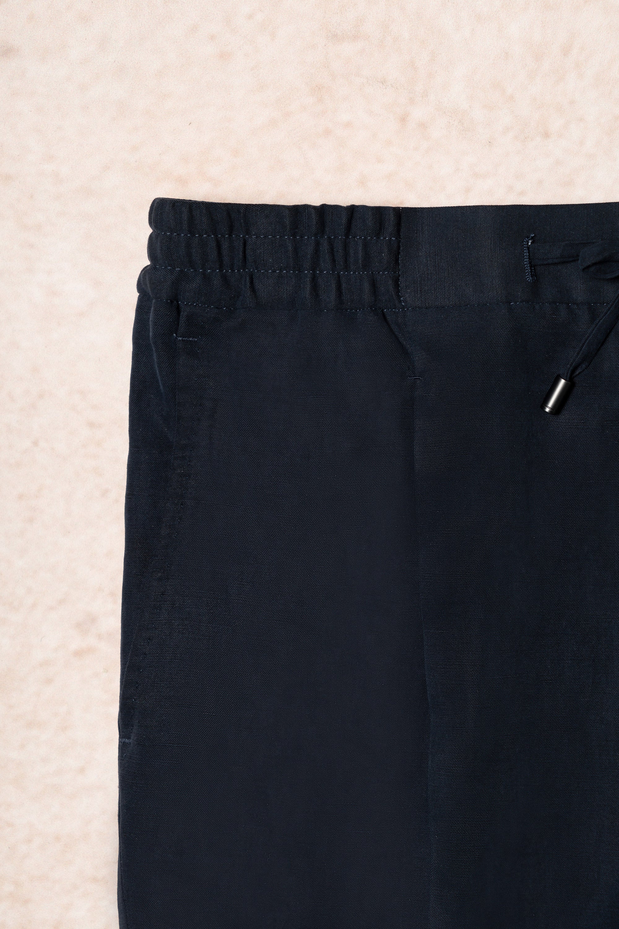 Navy Silk Linen Drawstring Trousers