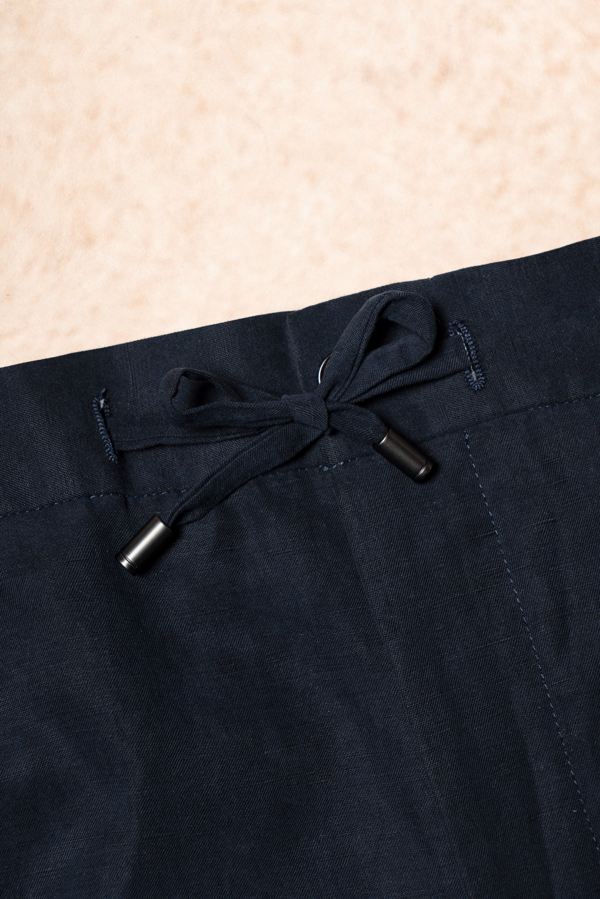 Navy Silk Linen Drawstring Trousers