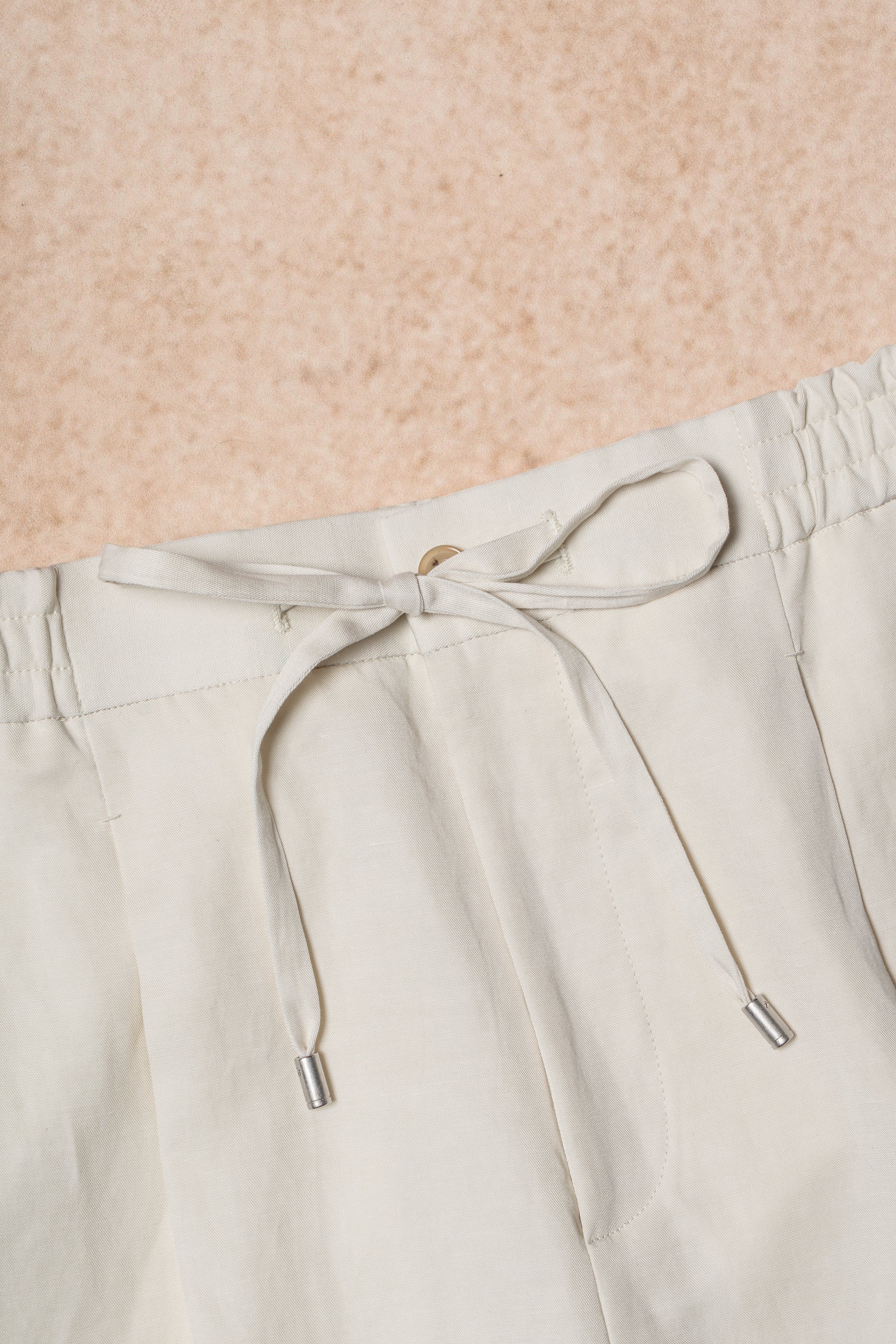 Beige Cotton Linen Tencel Drawstring Trousers #315