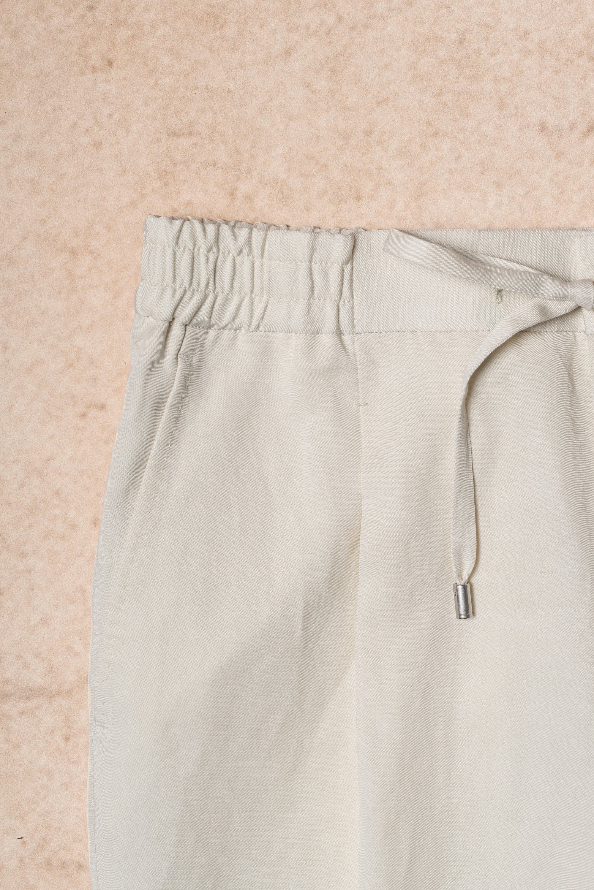 Beige Cotton Linen Tencel Drawstring Trousers #315