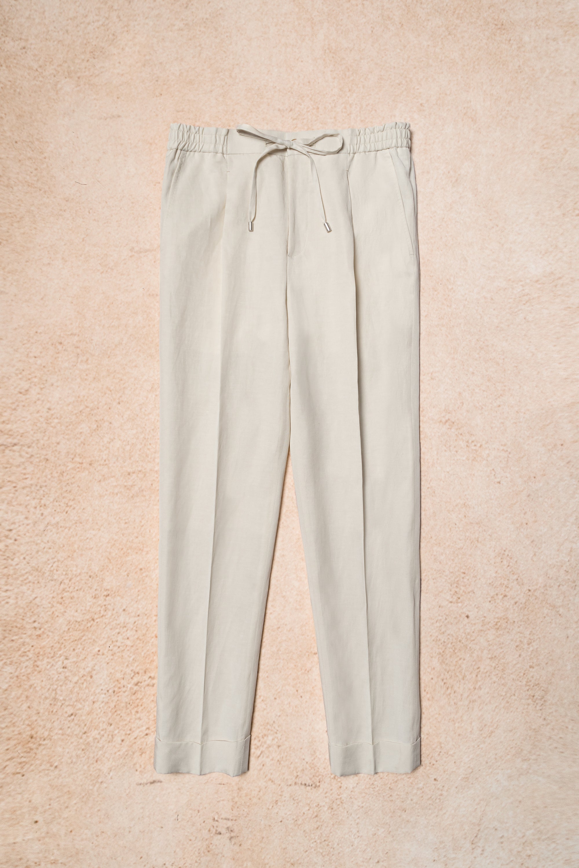 Beige Cotton Linen Tencel Drawstring Trousers #315