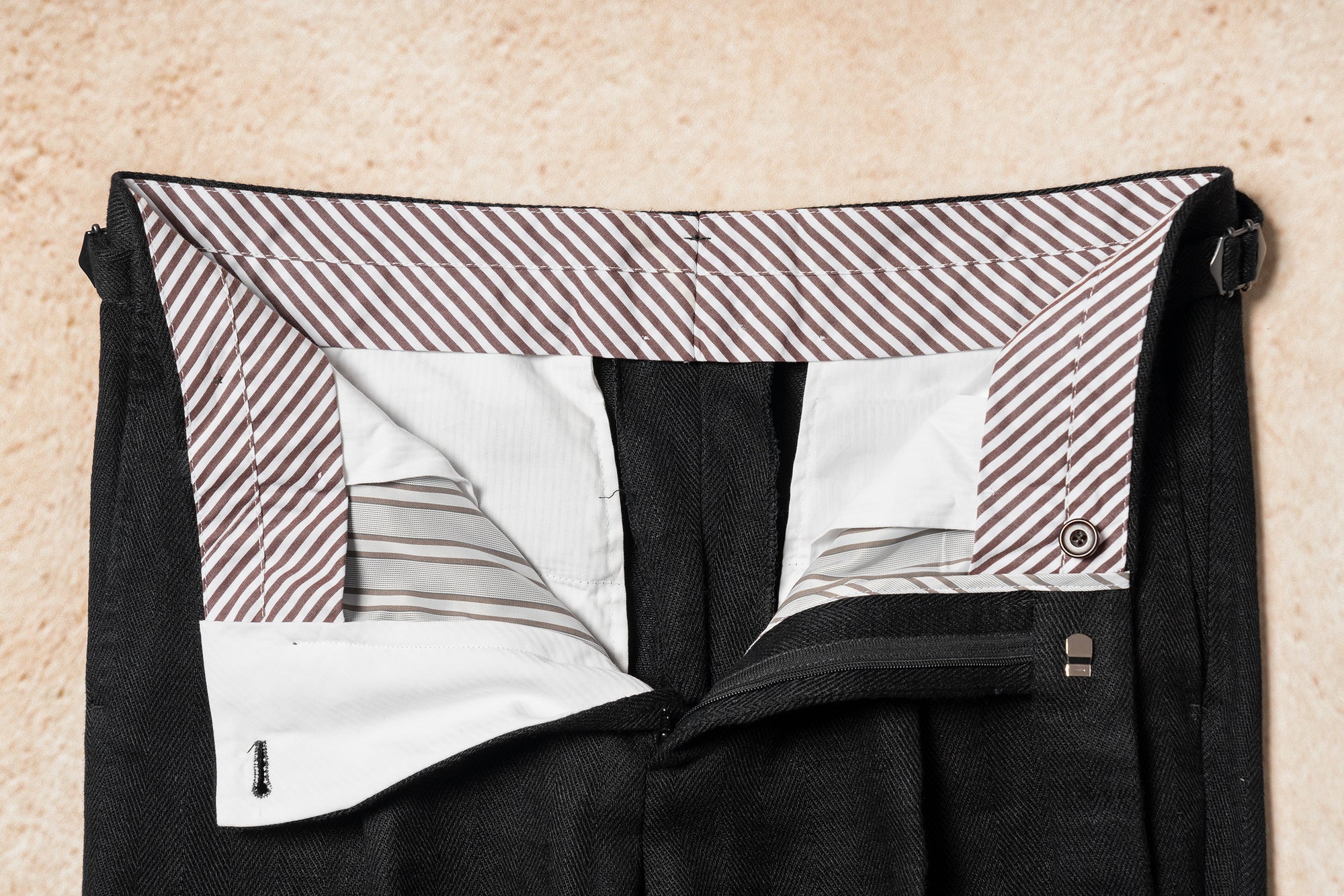 Black Linen Herringbone Trousers #245