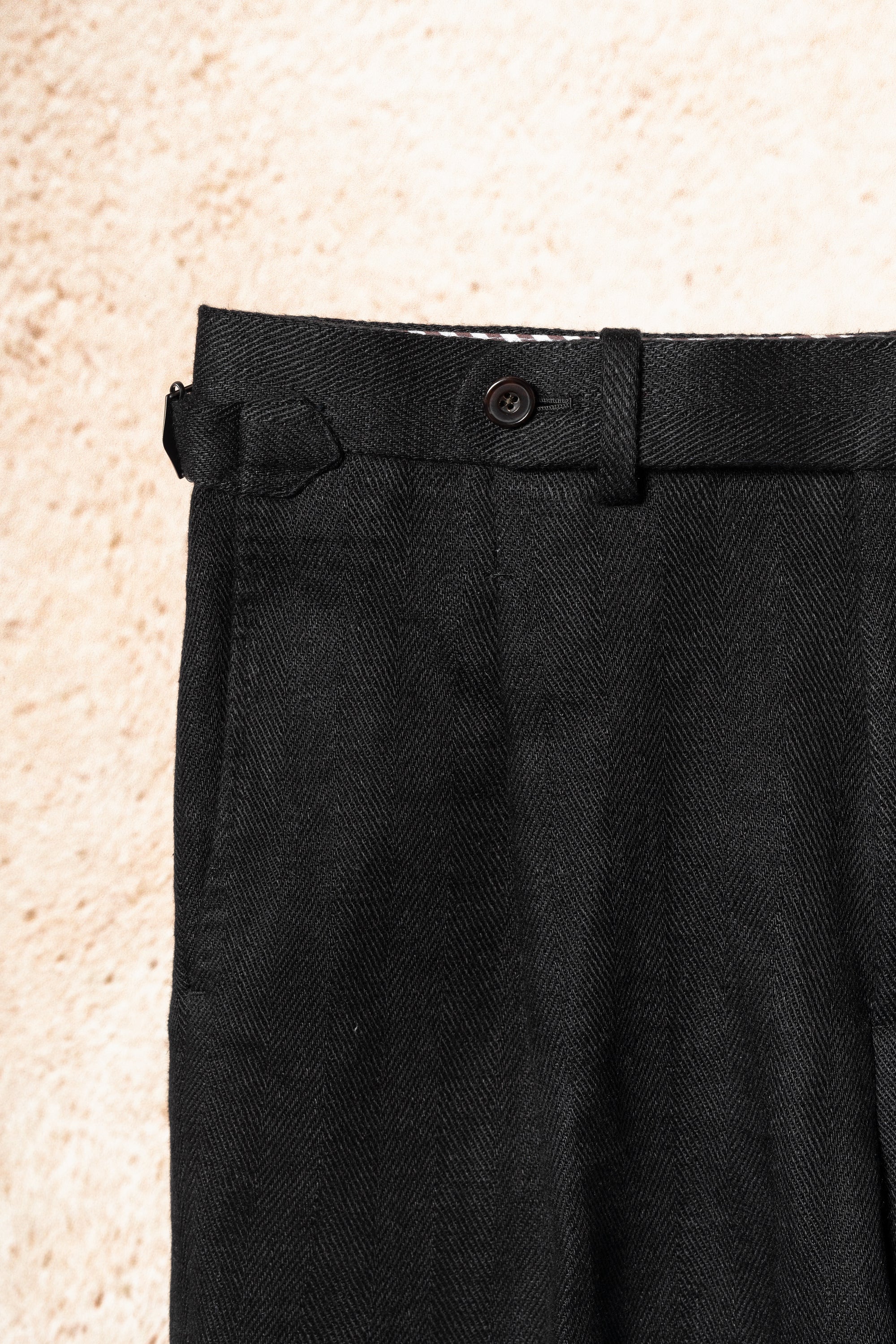 Black Linen Herringbone Trousers #245