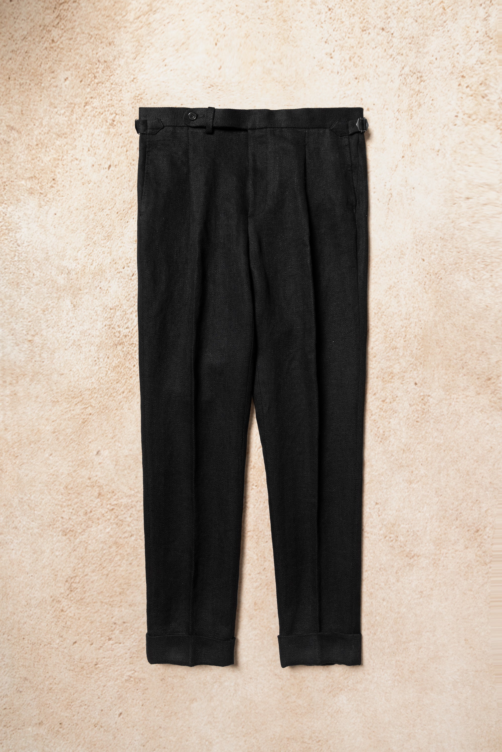 Black Linen Herringbone Trousers #245