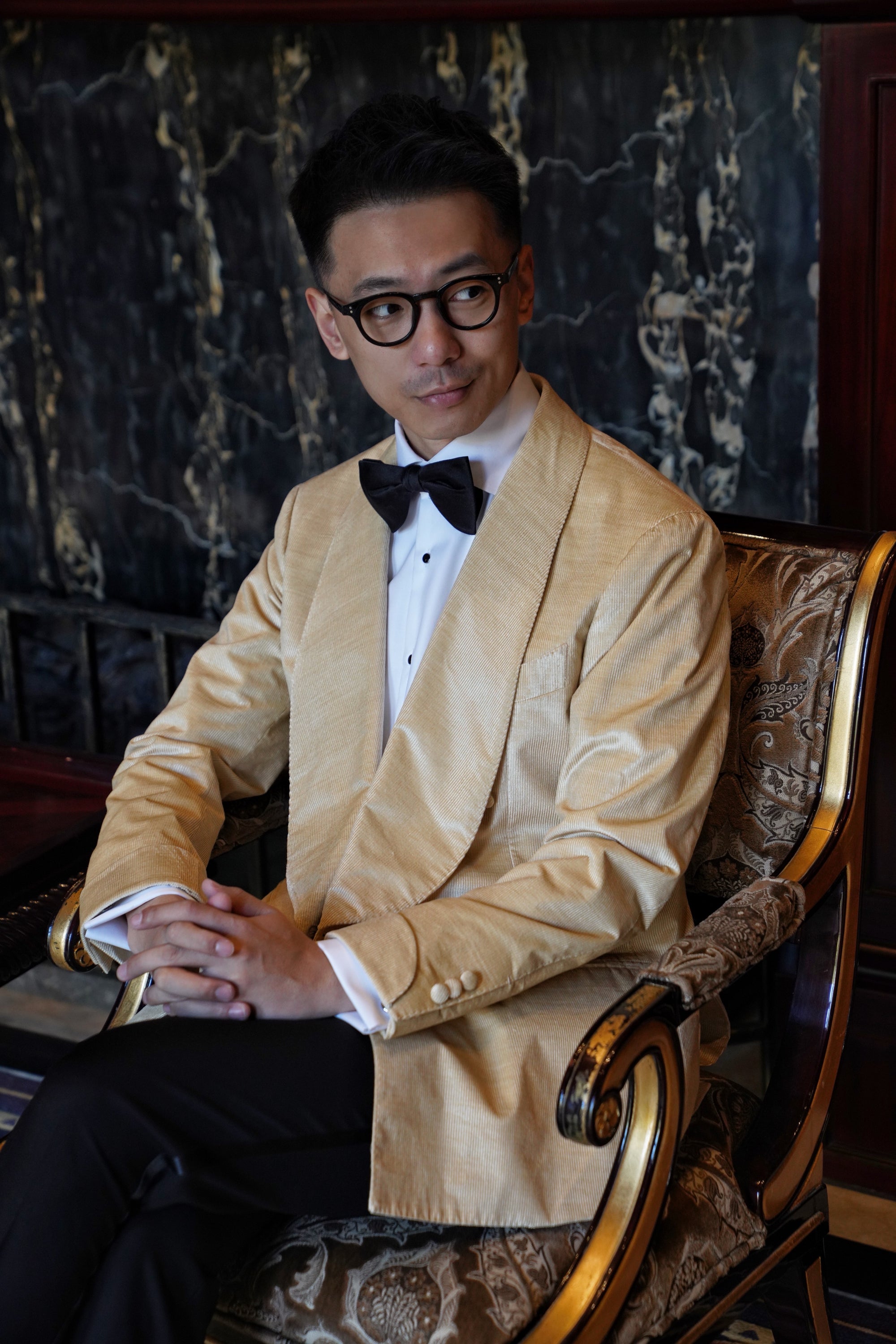 Gold Brown Corduroy Shawl Lapel Dinner Jacket #136