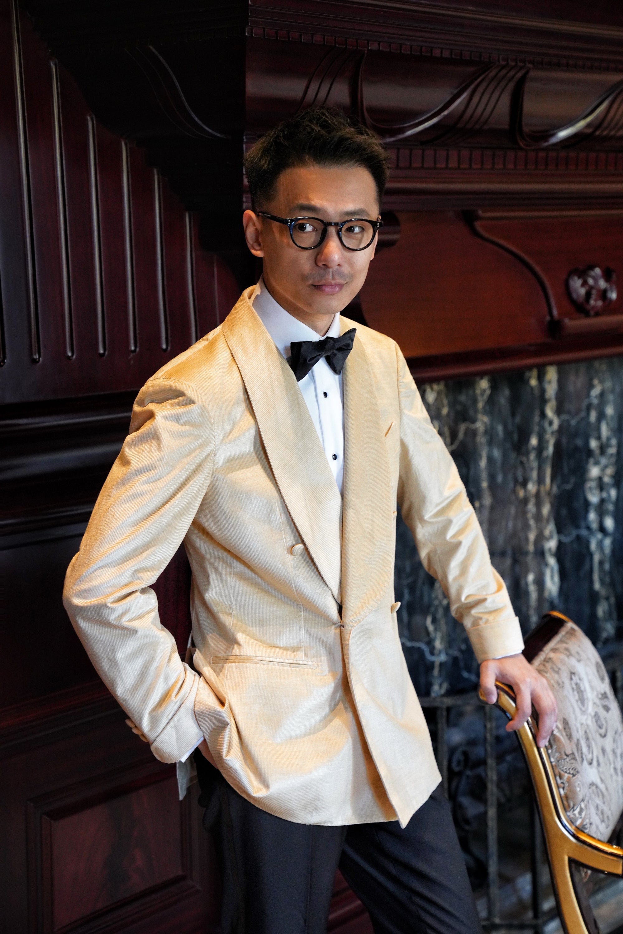 Gold Brown Corduroy Shawl Lapel Dinner Jacket #136