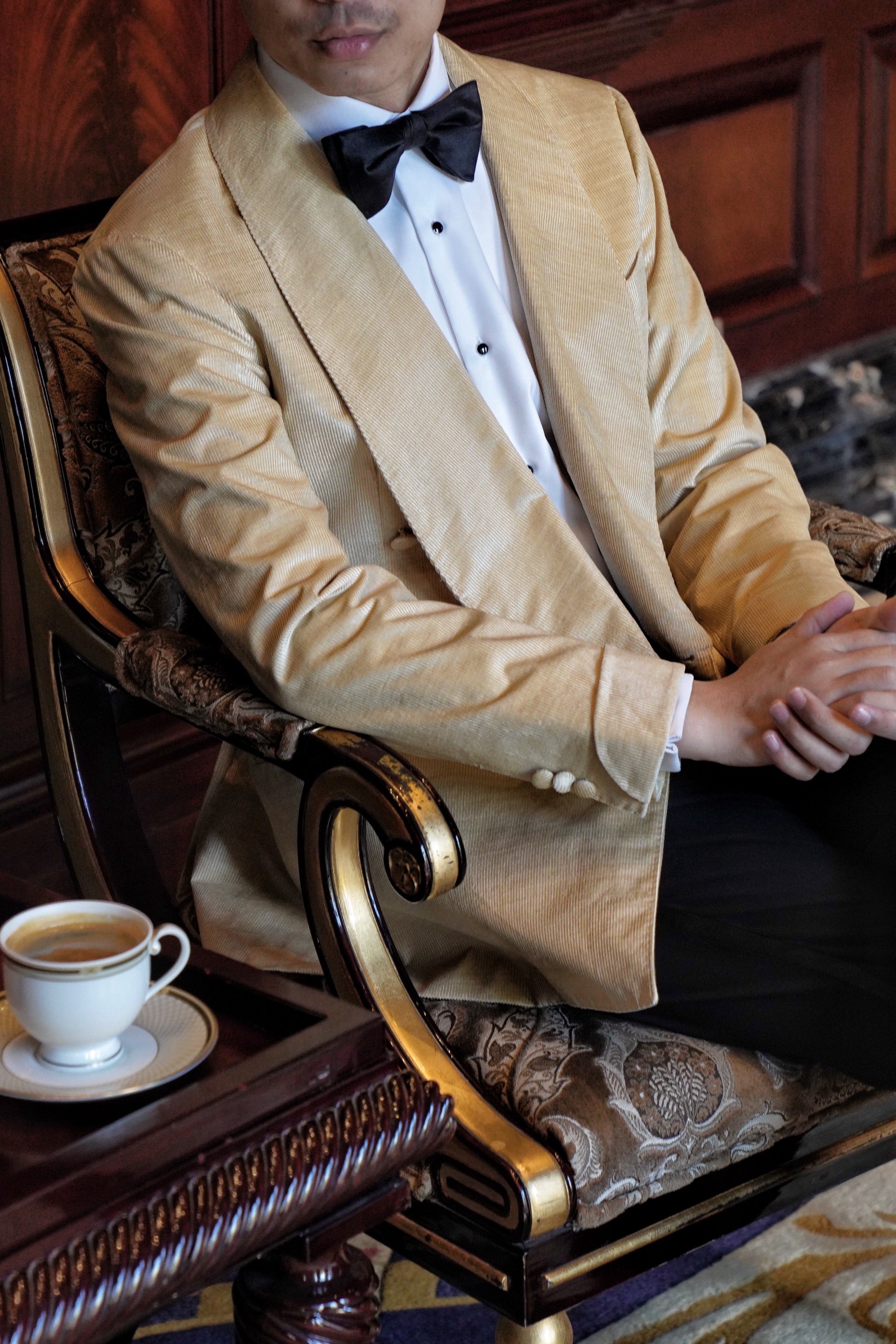 Gold Brown Corduroy Shawl Lapel Dinner Jacket #136