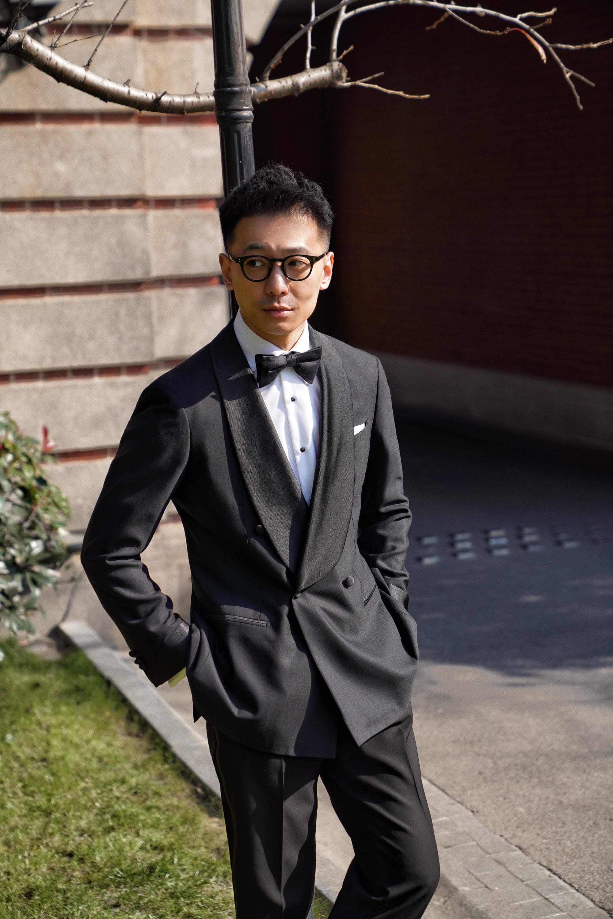 Black Wool Barathea Shawl Lapel Double Breasted Dinner Suit #219