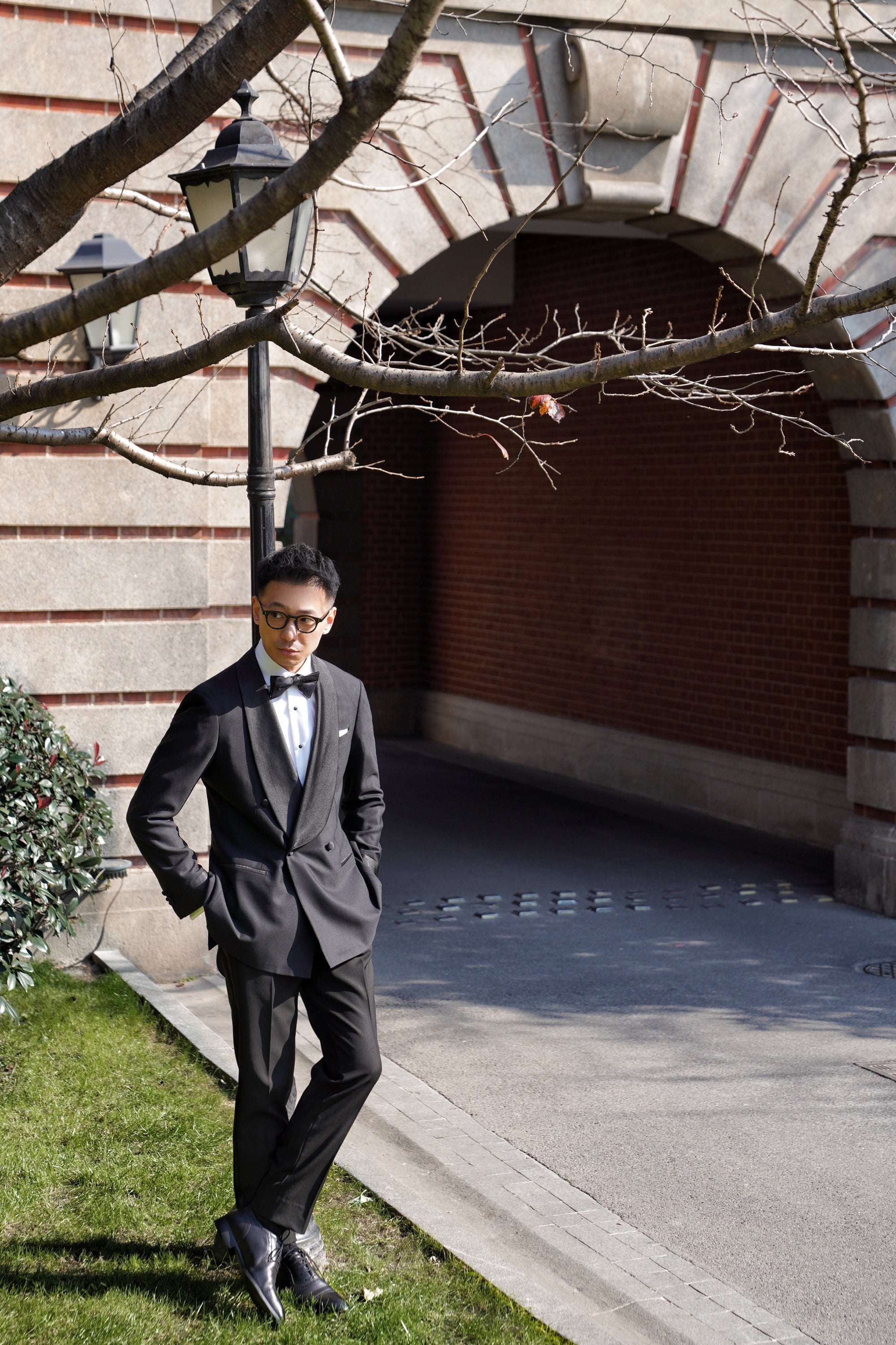 Black Wool Barathea Shawl Lapel Double Breasted Dinner Suit #219