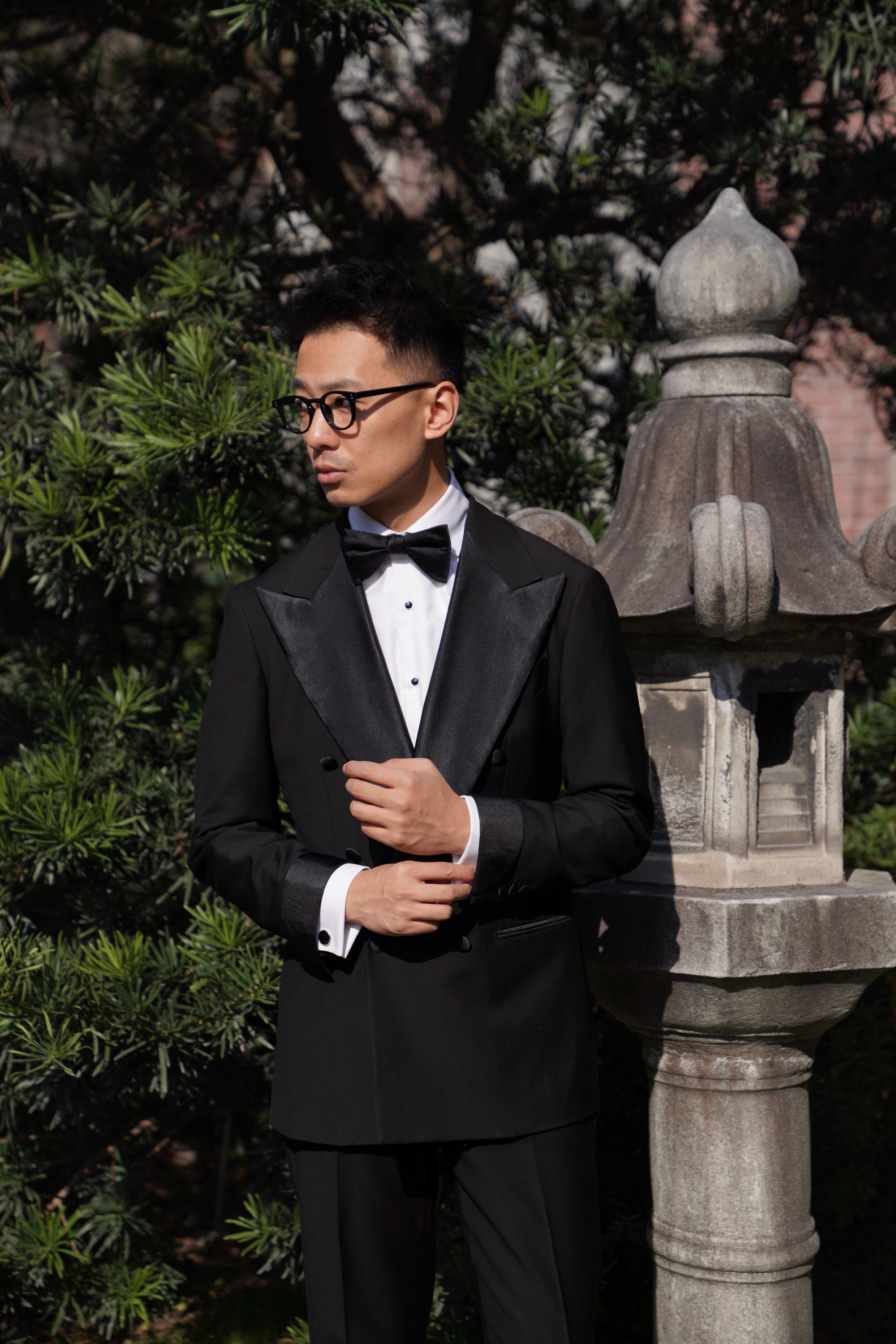 Black Wool Barathea Peak Lapel Double Breasted Dinner Suit #219