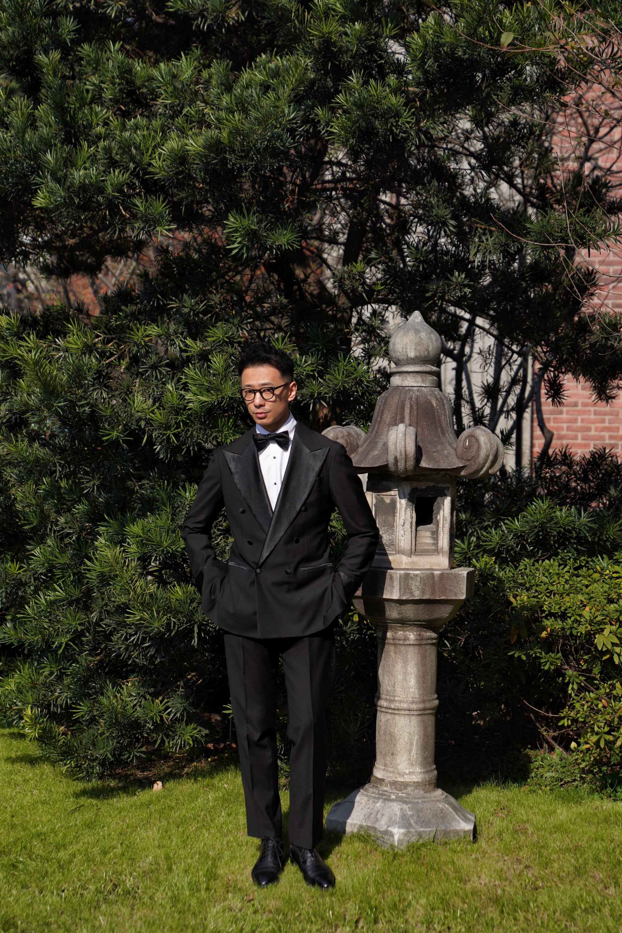 Black Wool Barathea Peak Lapel Double Breasted Dinner Suit #219