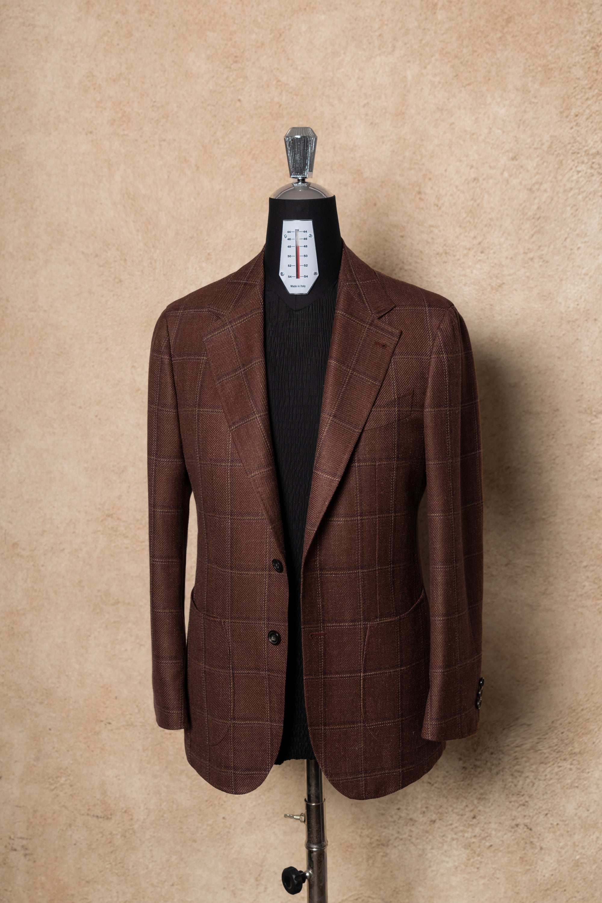 MTO Red Windowpane Wool Silk Linen Jacket