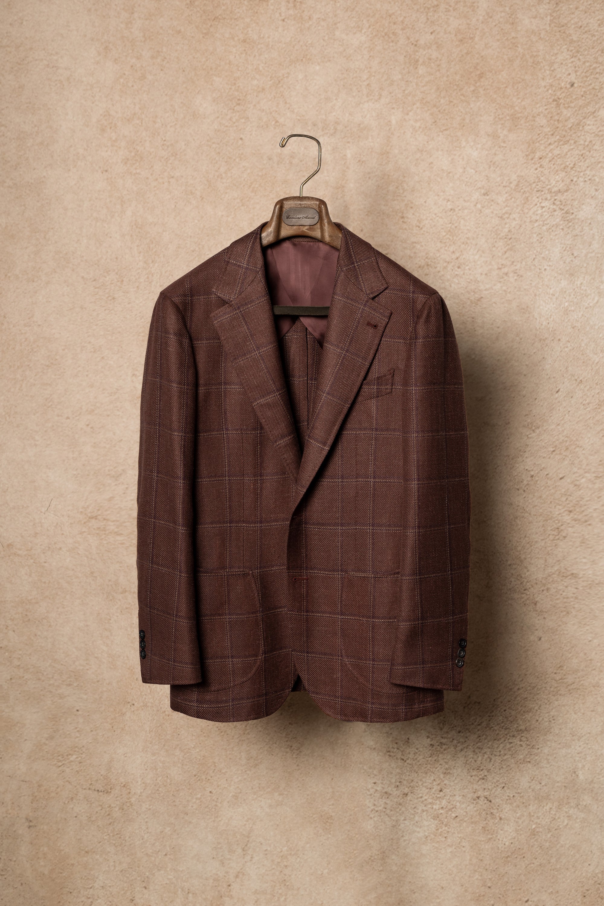 MTO Red Windowpane Wool Silk Linen Jacket