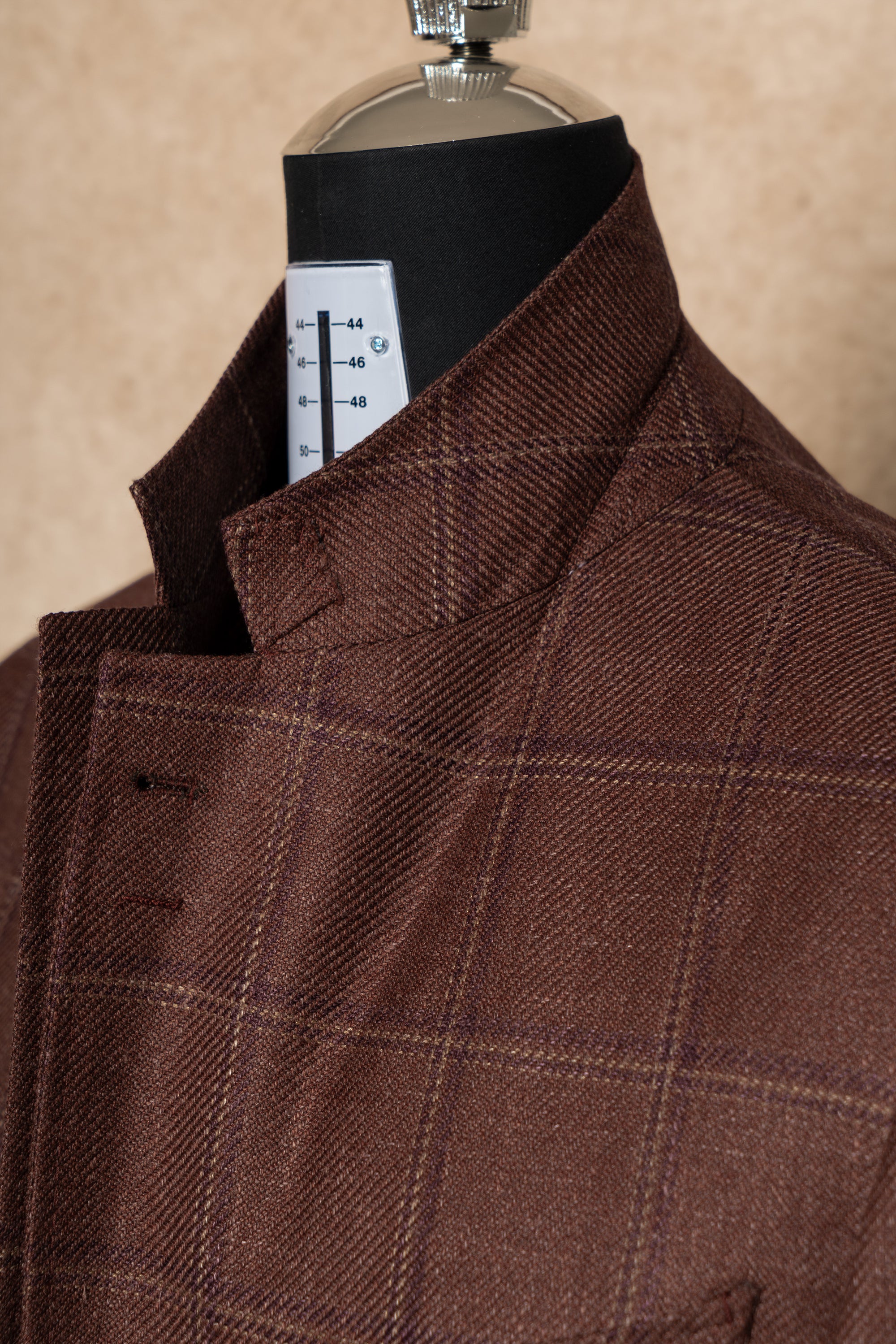 MTO Red Windowpane Wool Silk Linen Jacket