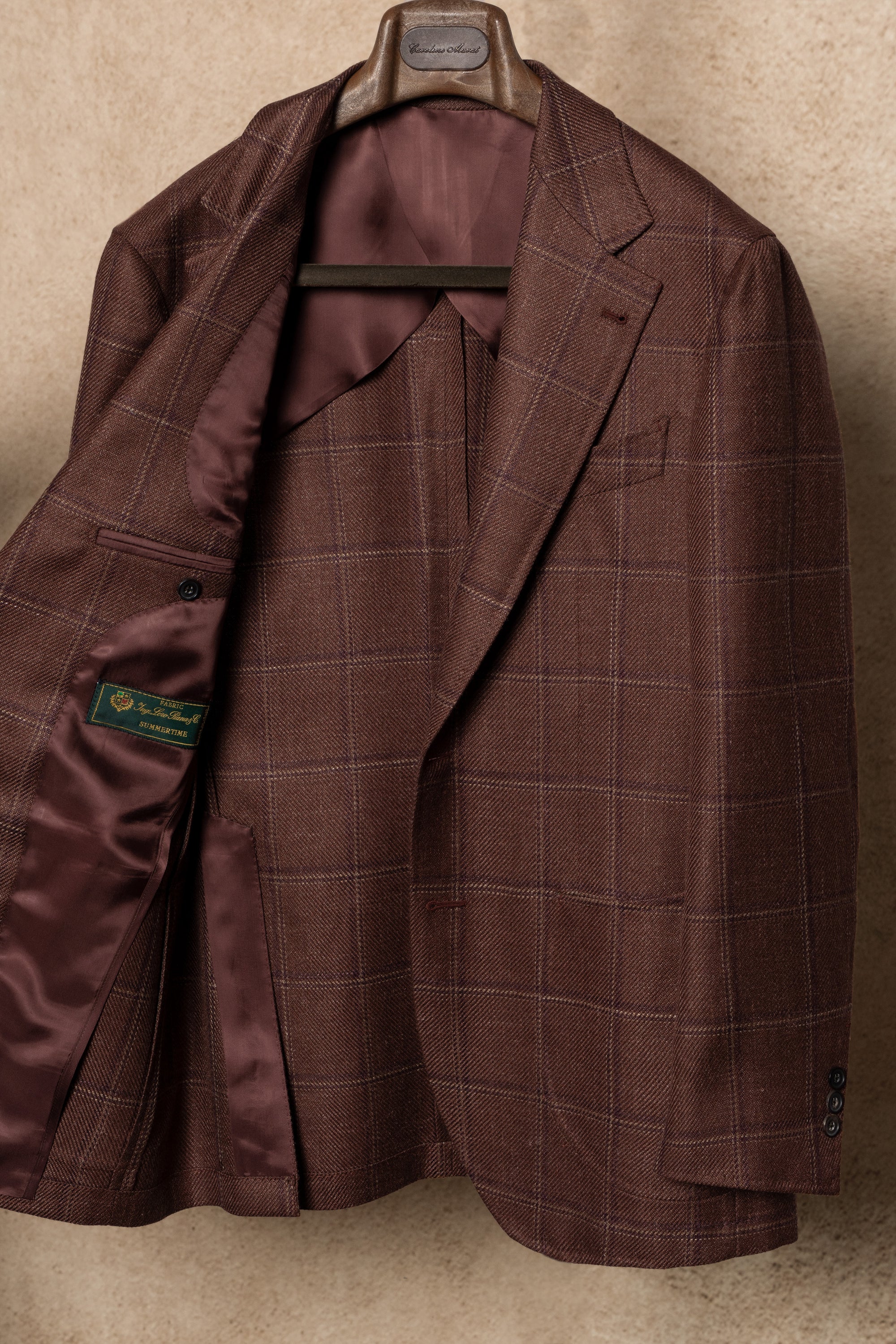 MTO Red Windowpane Wool Silk Linen Jacket