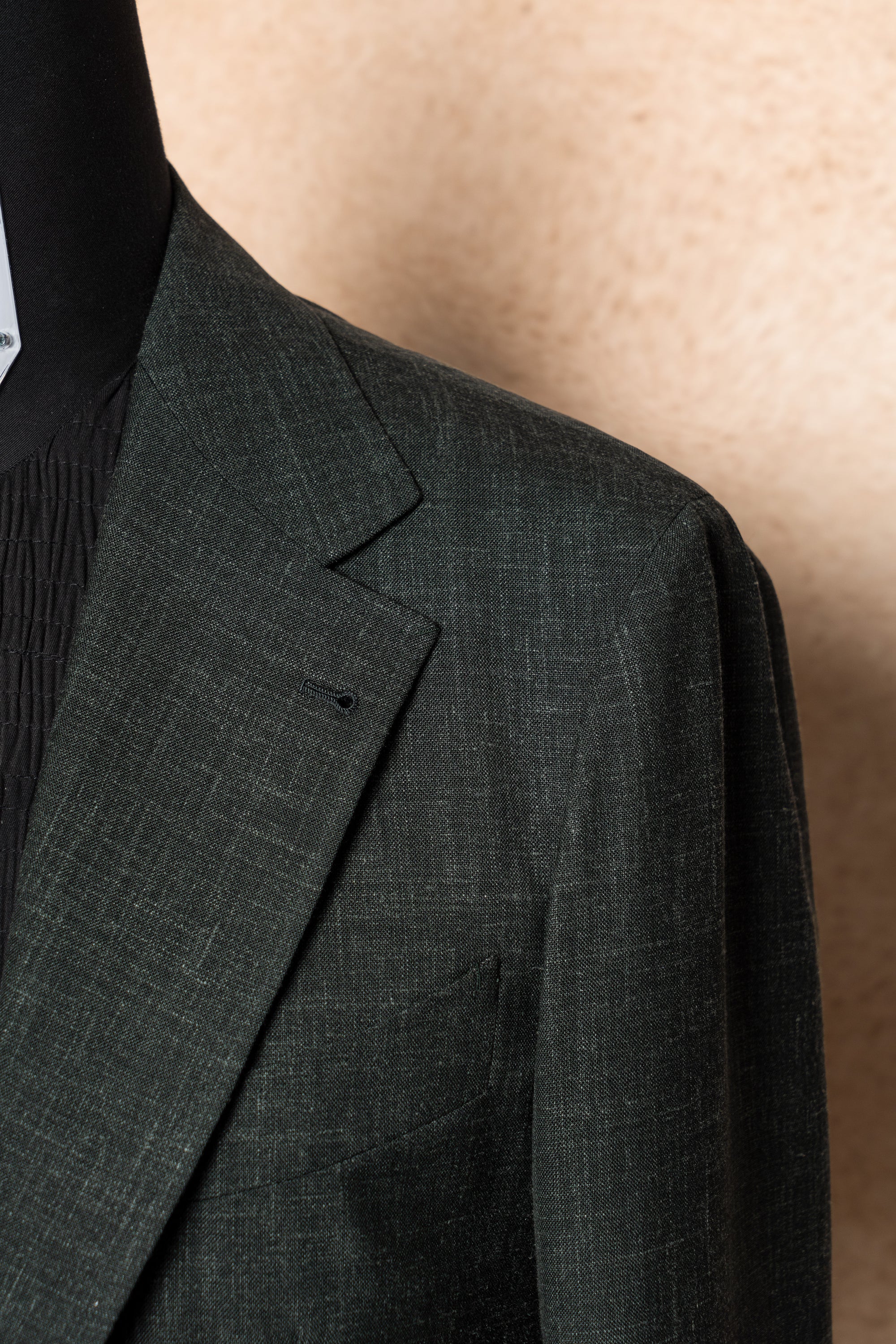 MTO Dark Green Wool Silk Linen Jacket