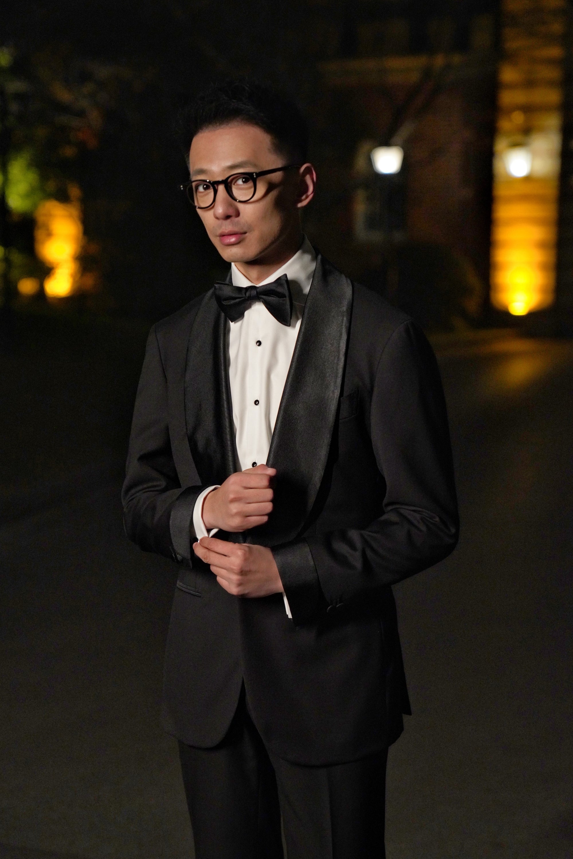 Black Wool Barathea Shawl Lapel Single Breasted Dinner Suit #219
