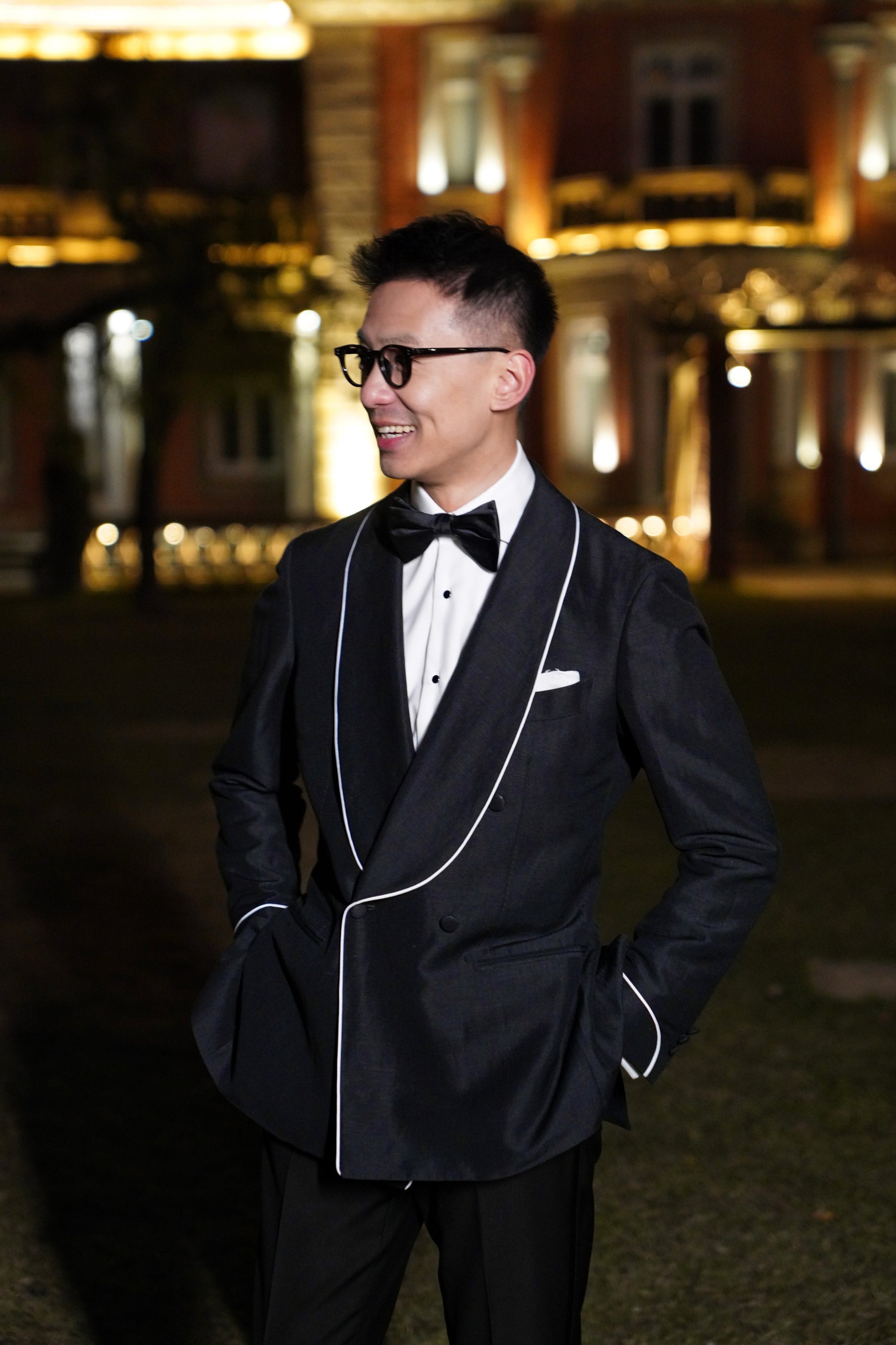 Midnight Linen Wool Shawl Lapel Dinner Jacket #297