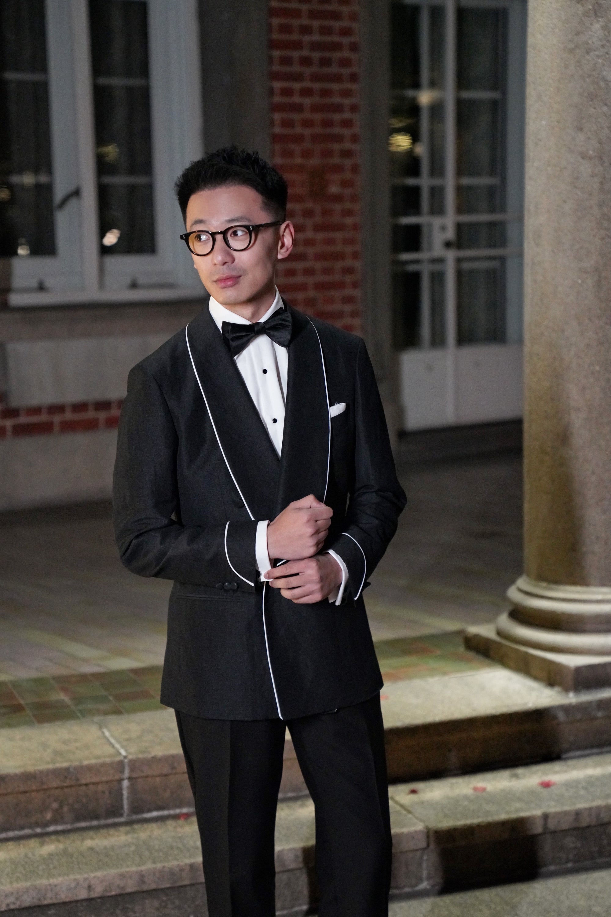 Midnight Linen Wool Shawl Lapel Dinner Jacket #297