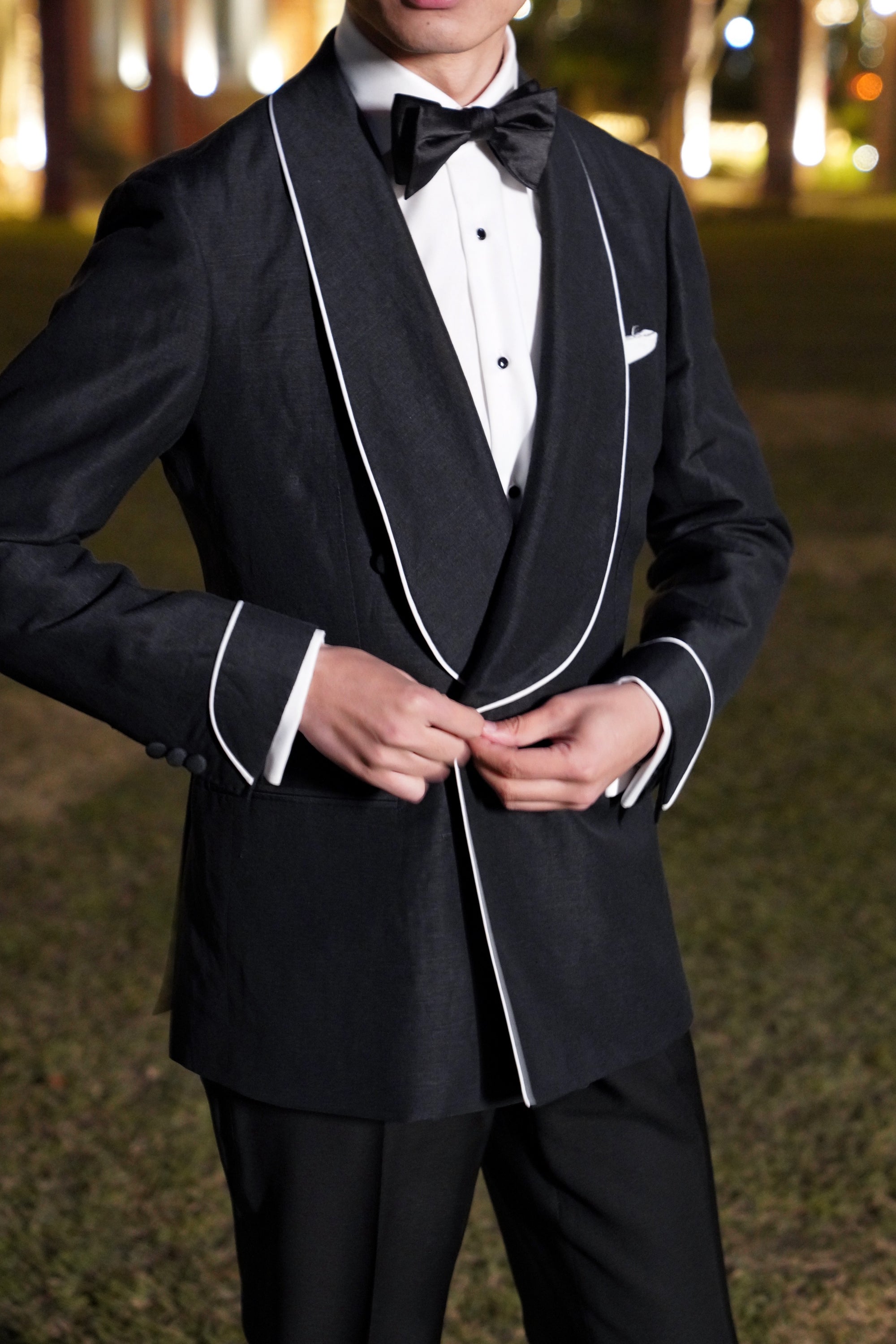 Midnight Linen Wool Shawl Lapel Dinner Jacket #297