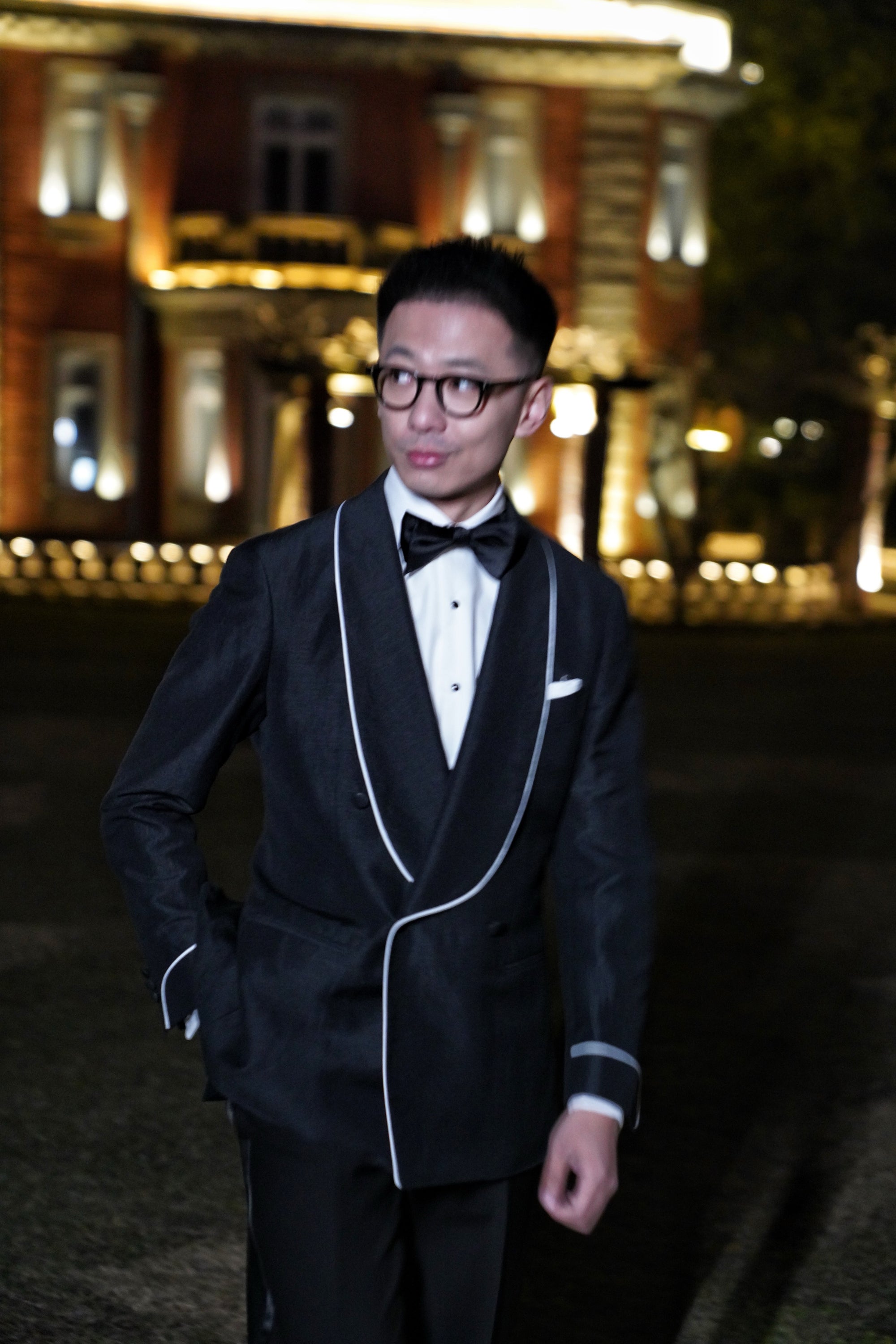 Midnight Linen Wool Shawl Lapel Dinner Jacket #297