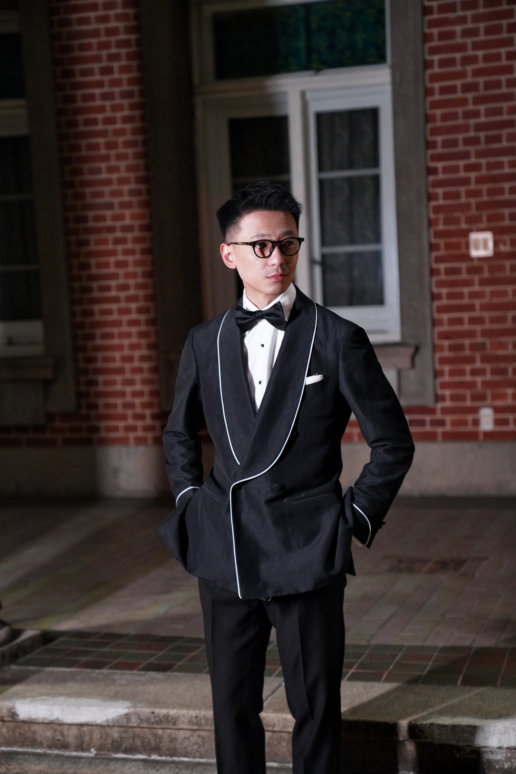 Midnight Linen Wool Shawl Lapel Dinner Jacket #297