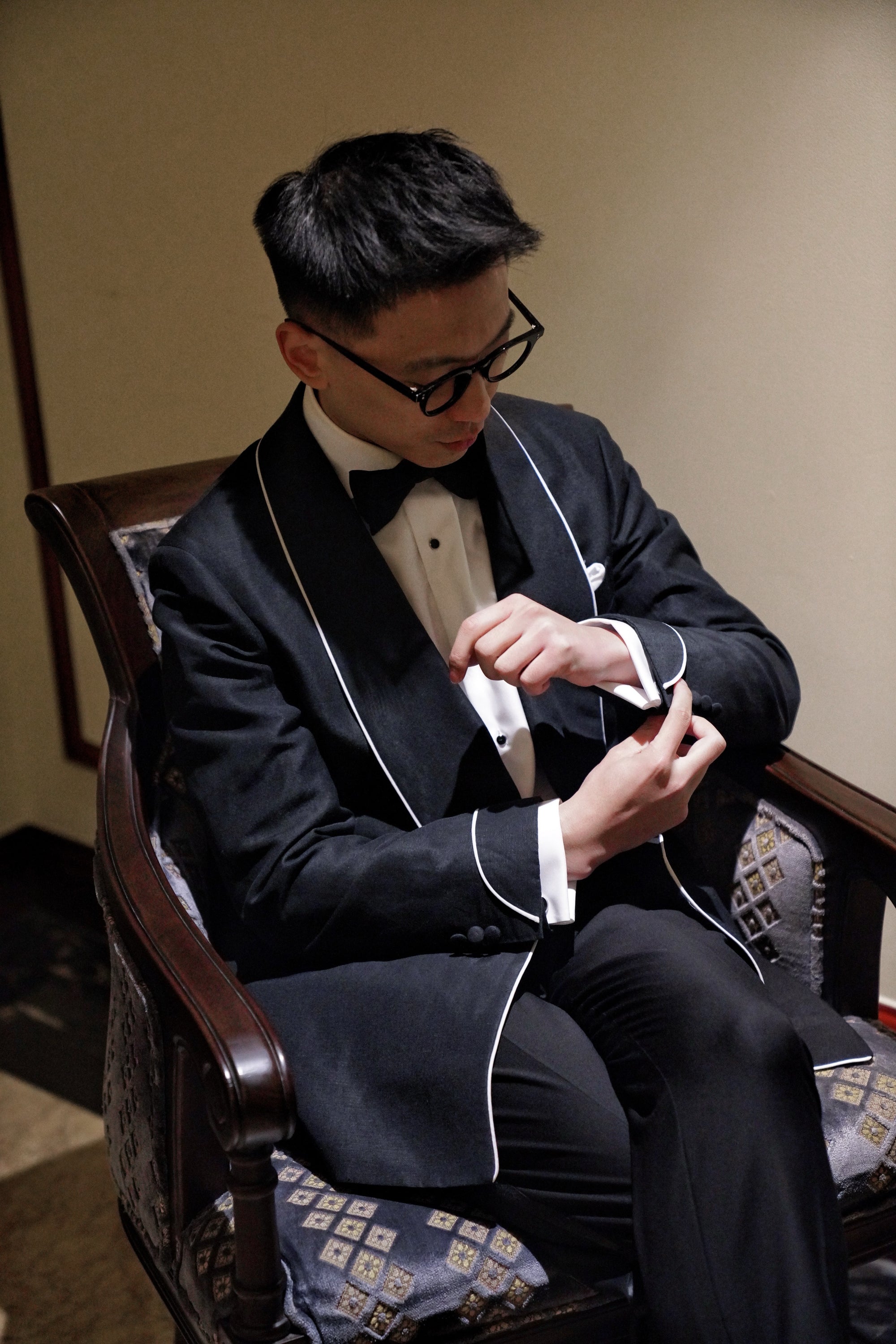 Midnight Linen Wool Shawl Lapel Dinner Jacket #297
