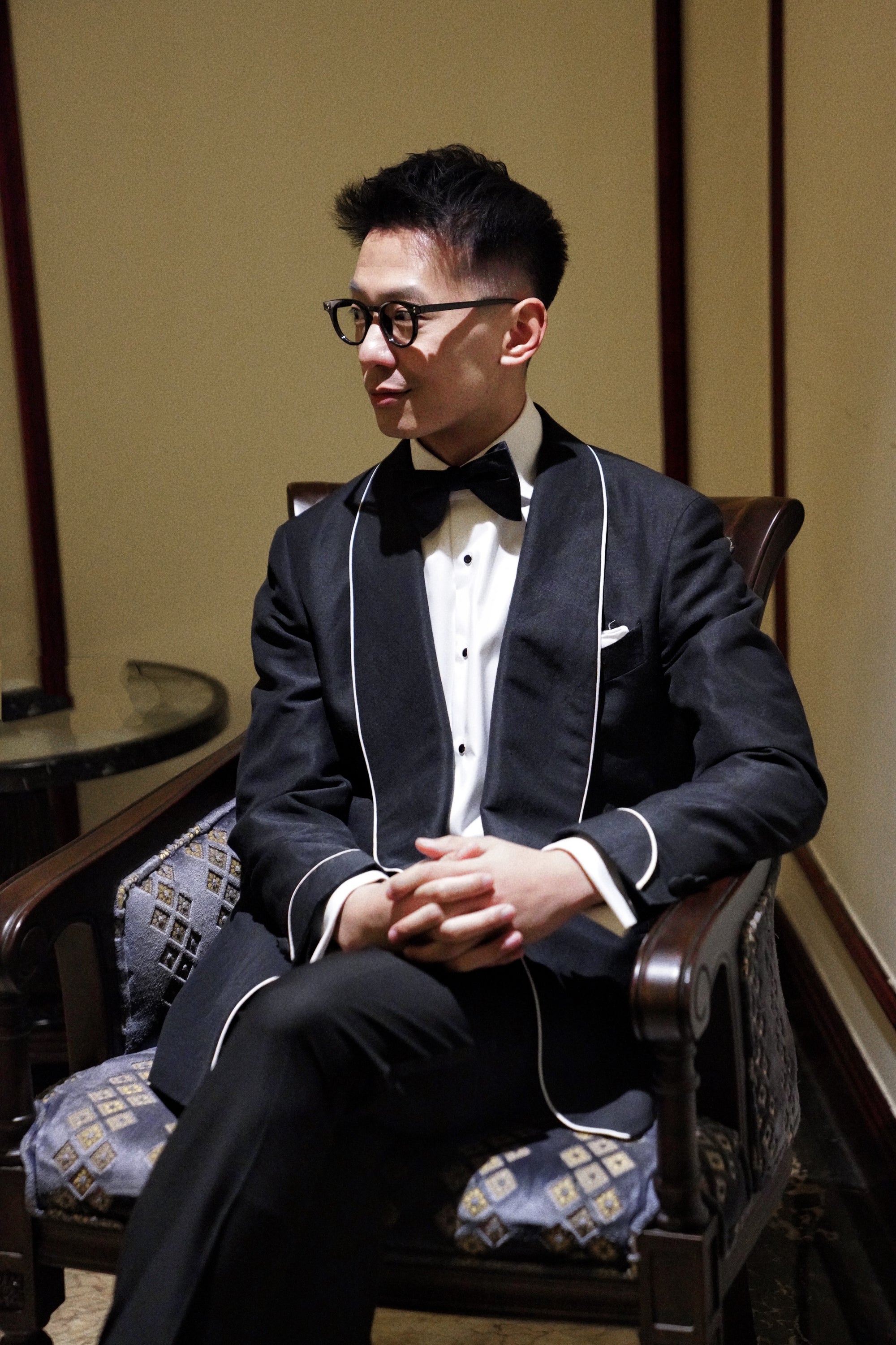 Midnight Linen Wool Shawl Lapel Dinner Jacket #297