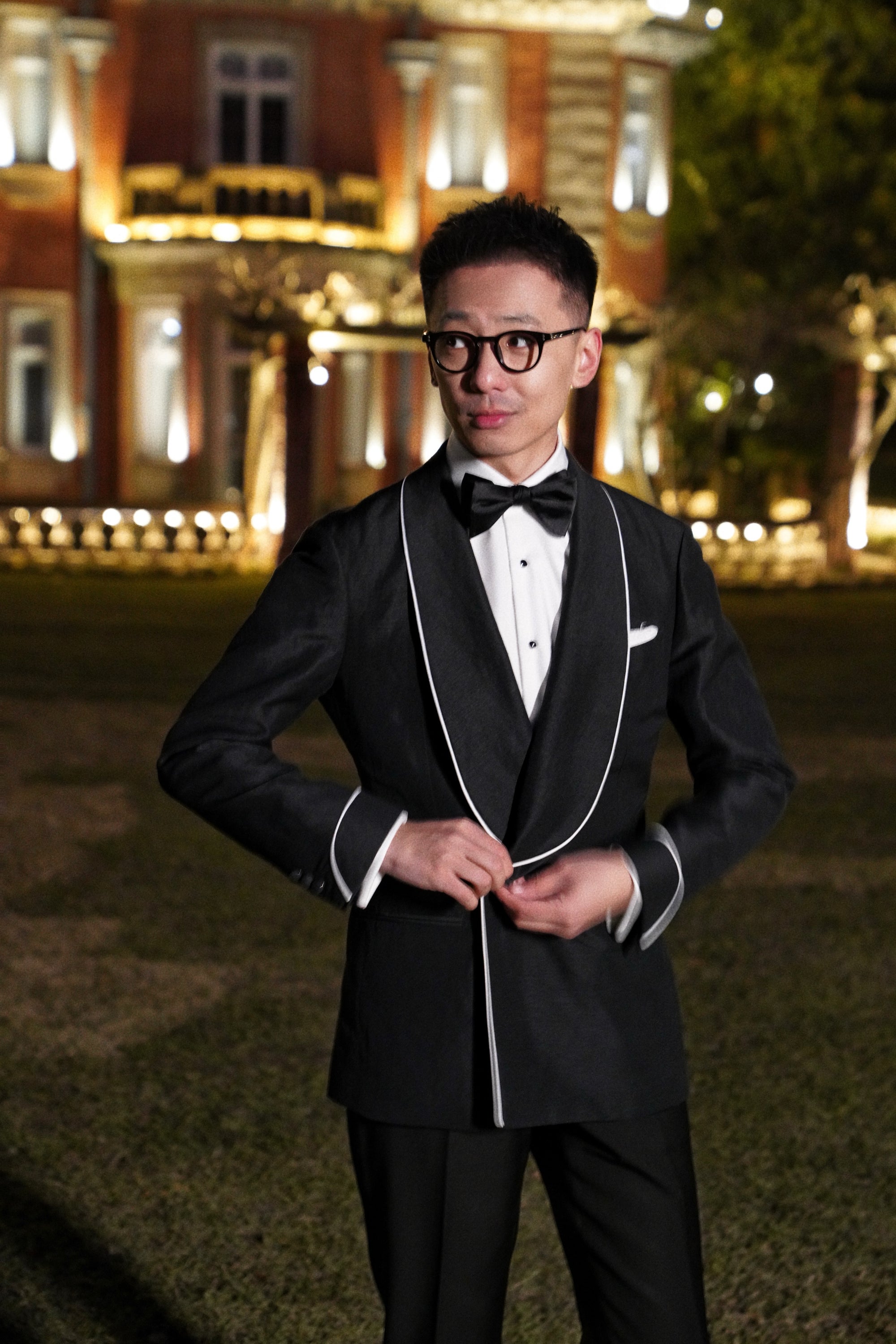 Midnight Linen Wool Shawl Lapel Dinner Jacket #297