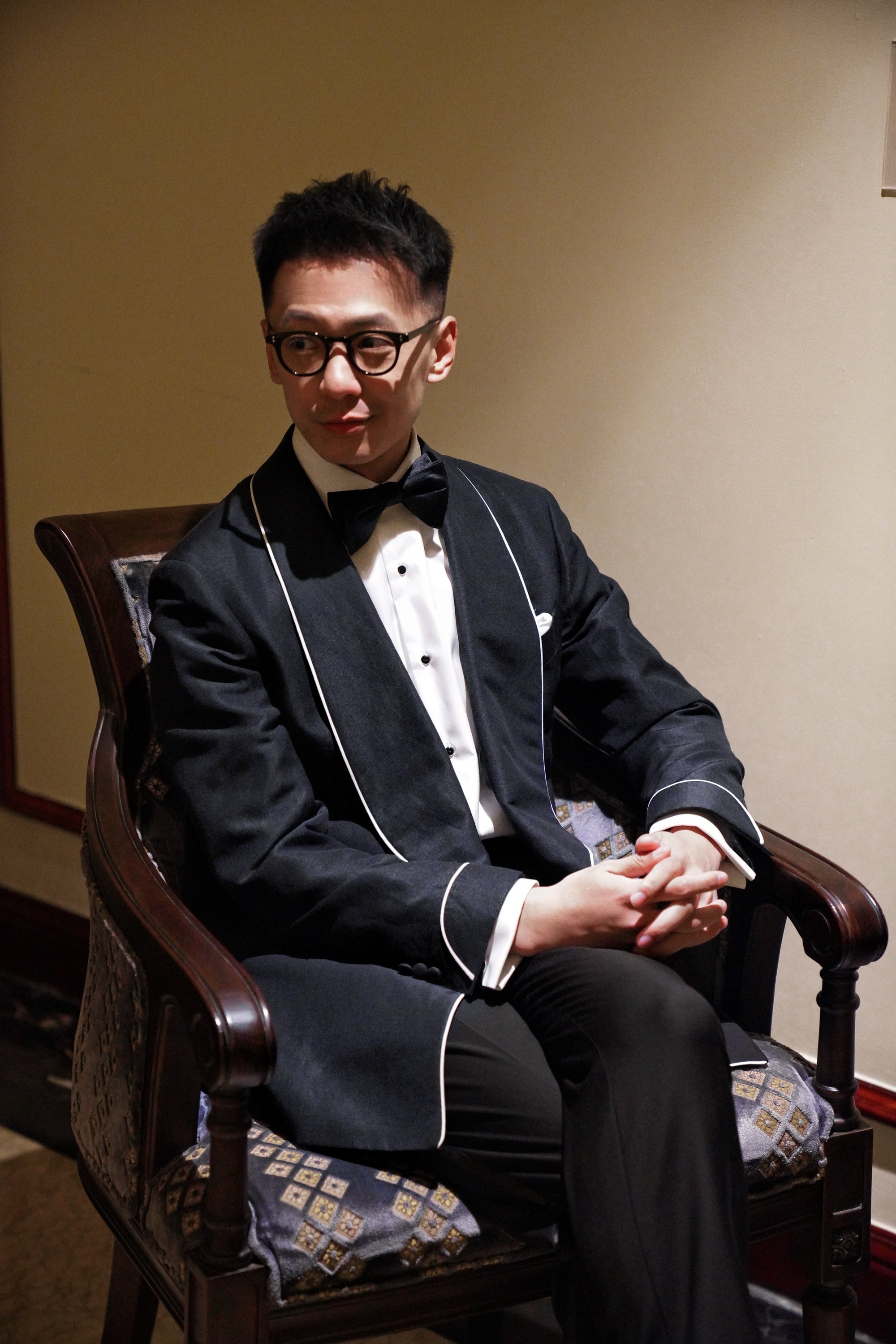 Midnight Linen Wool Shawl Lapel Dinner Jacket #297