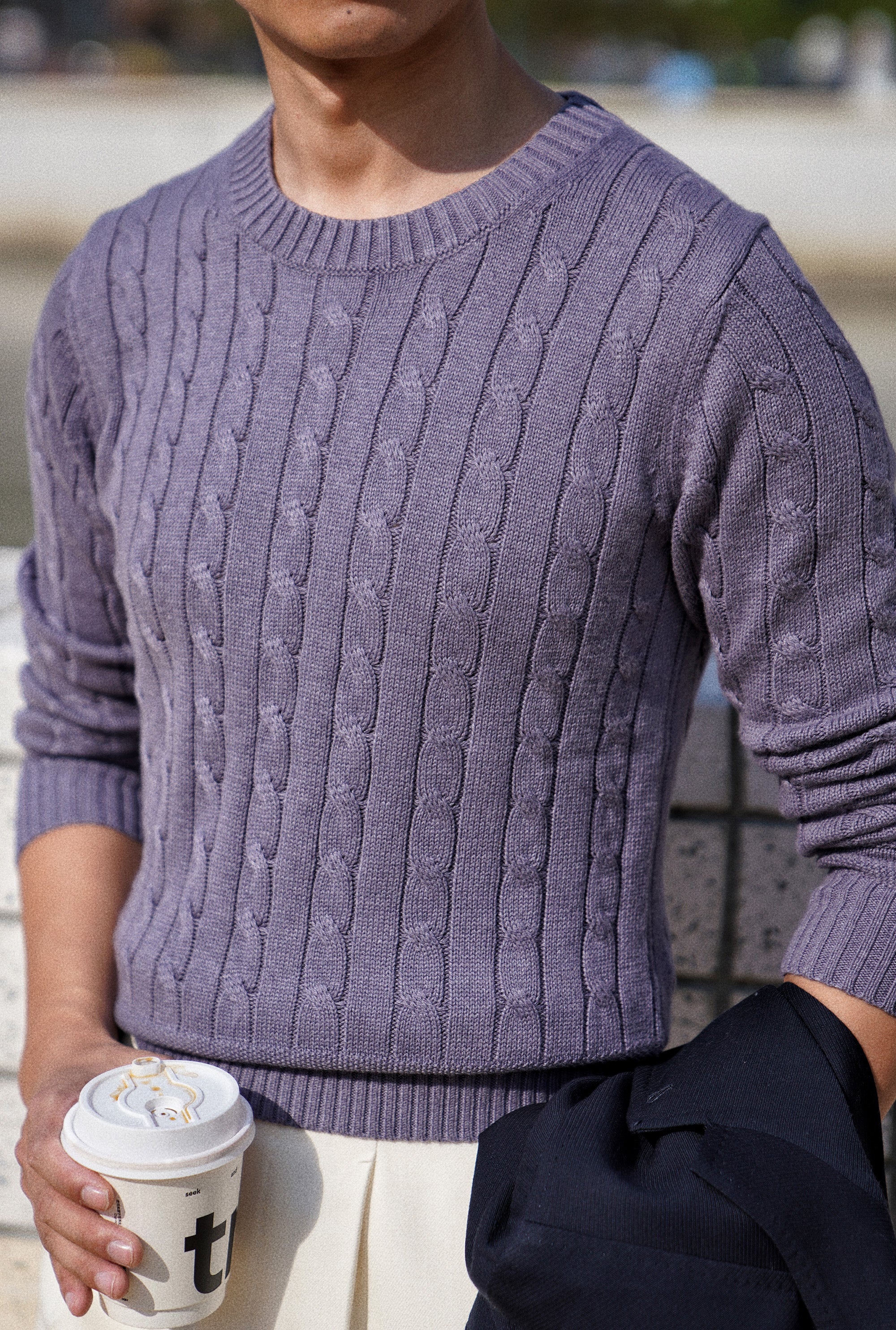Violet Crew Neck Cable Knit Jumper