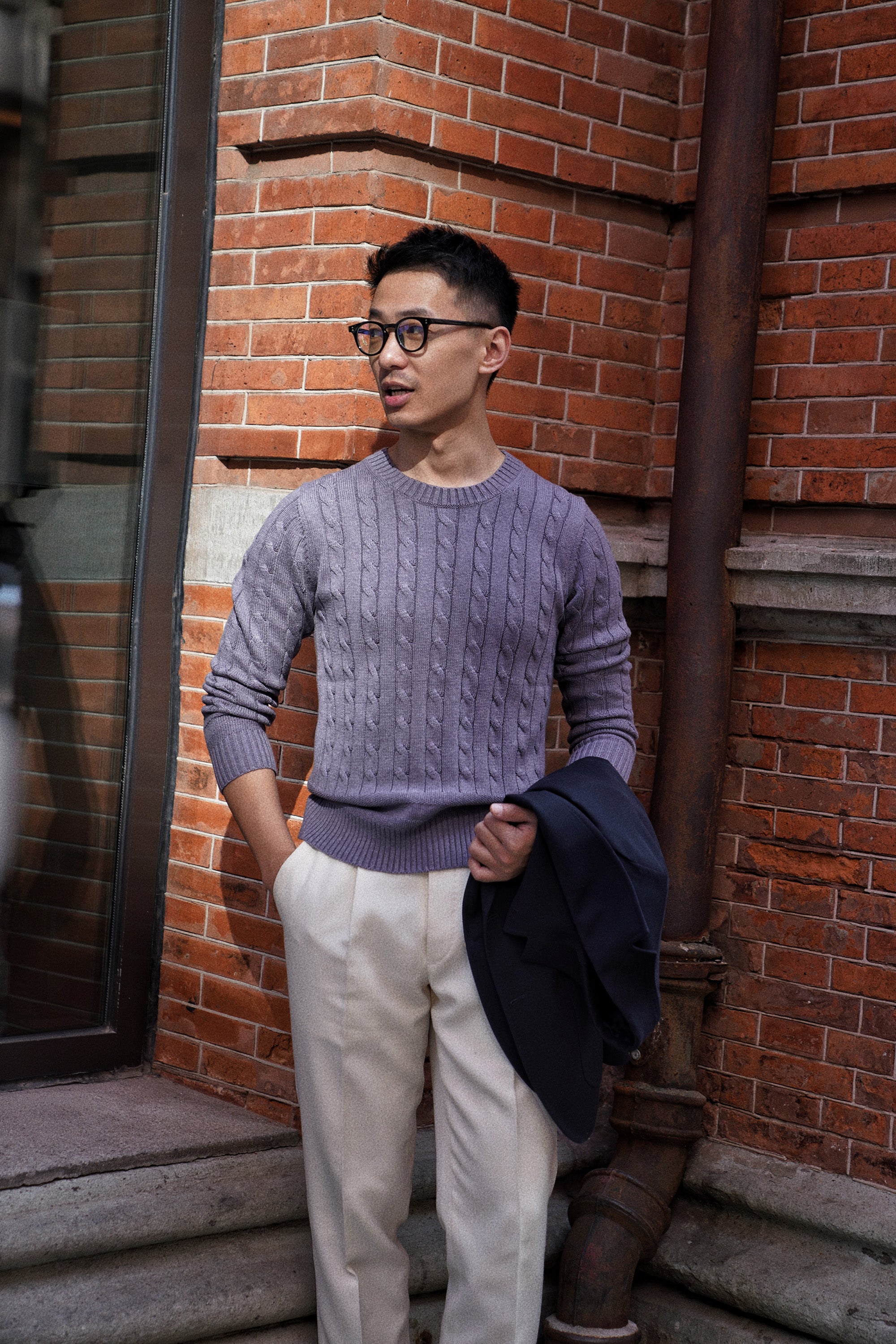 Violet Crew Neck Cable Knit Jumper