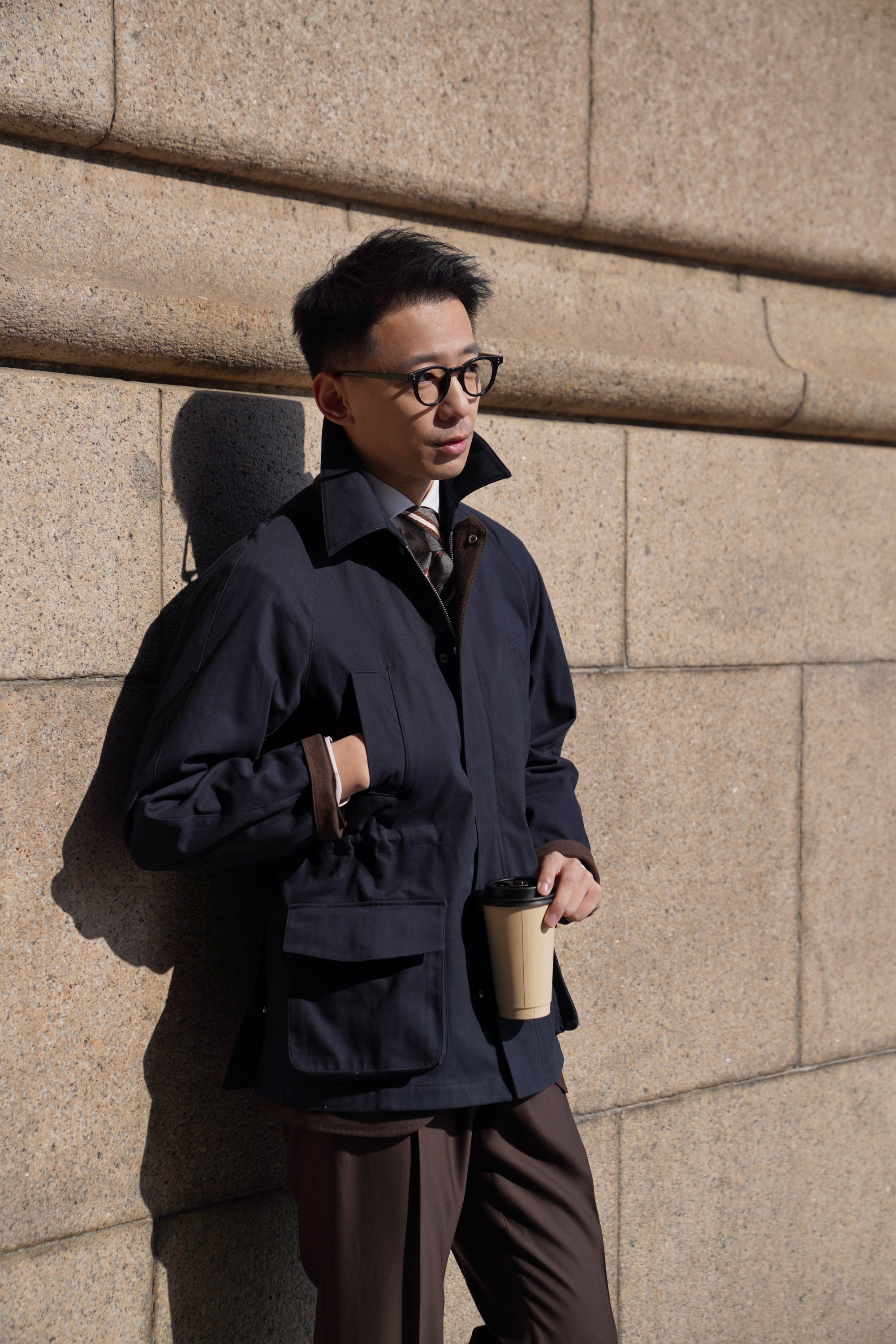 Ink Blue Herringbone Cotton Hunting Jacket