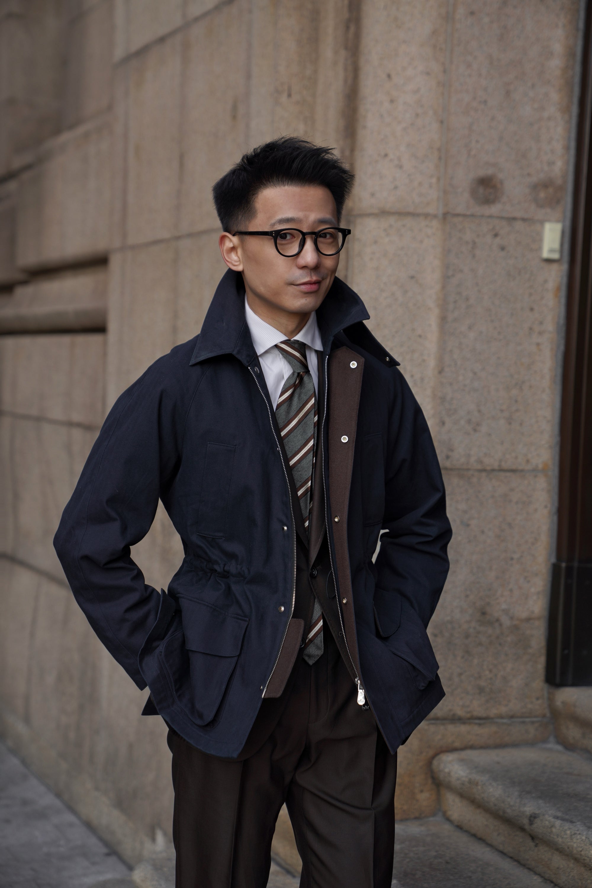 Ink Blue Herringbone Cotton Hunting Jacket