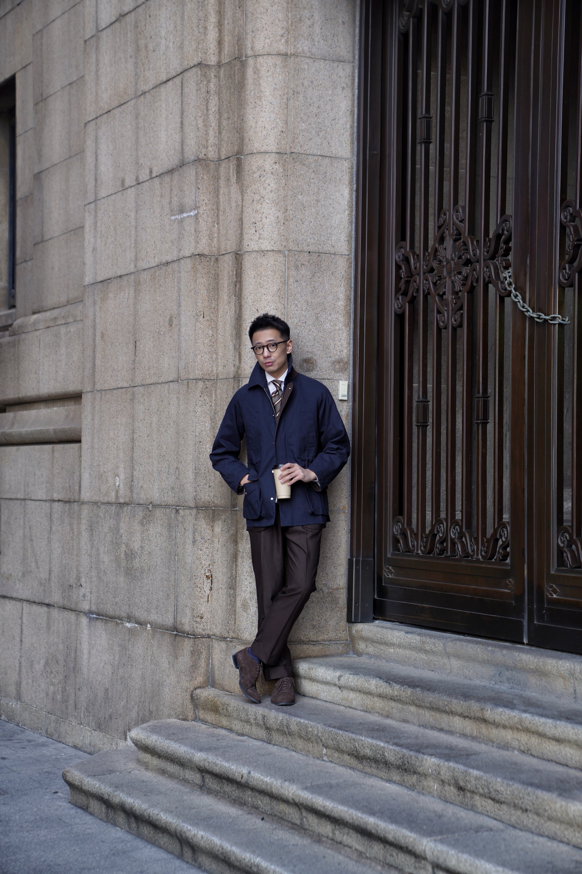 Ink Blue Herringbone Cotton Hunting Jacket