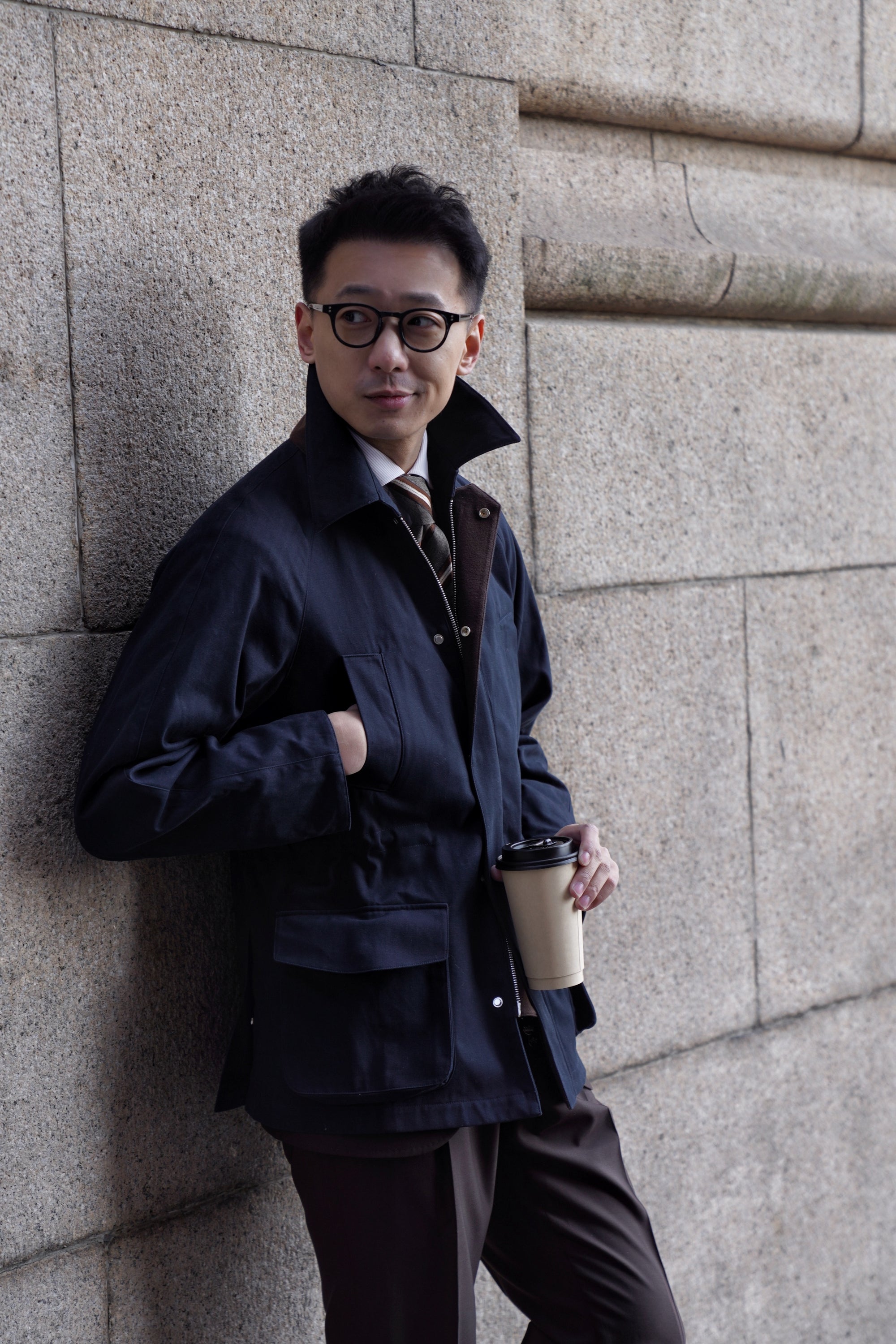 Ink Blue Herringbone Cotton Hunting Jacket
