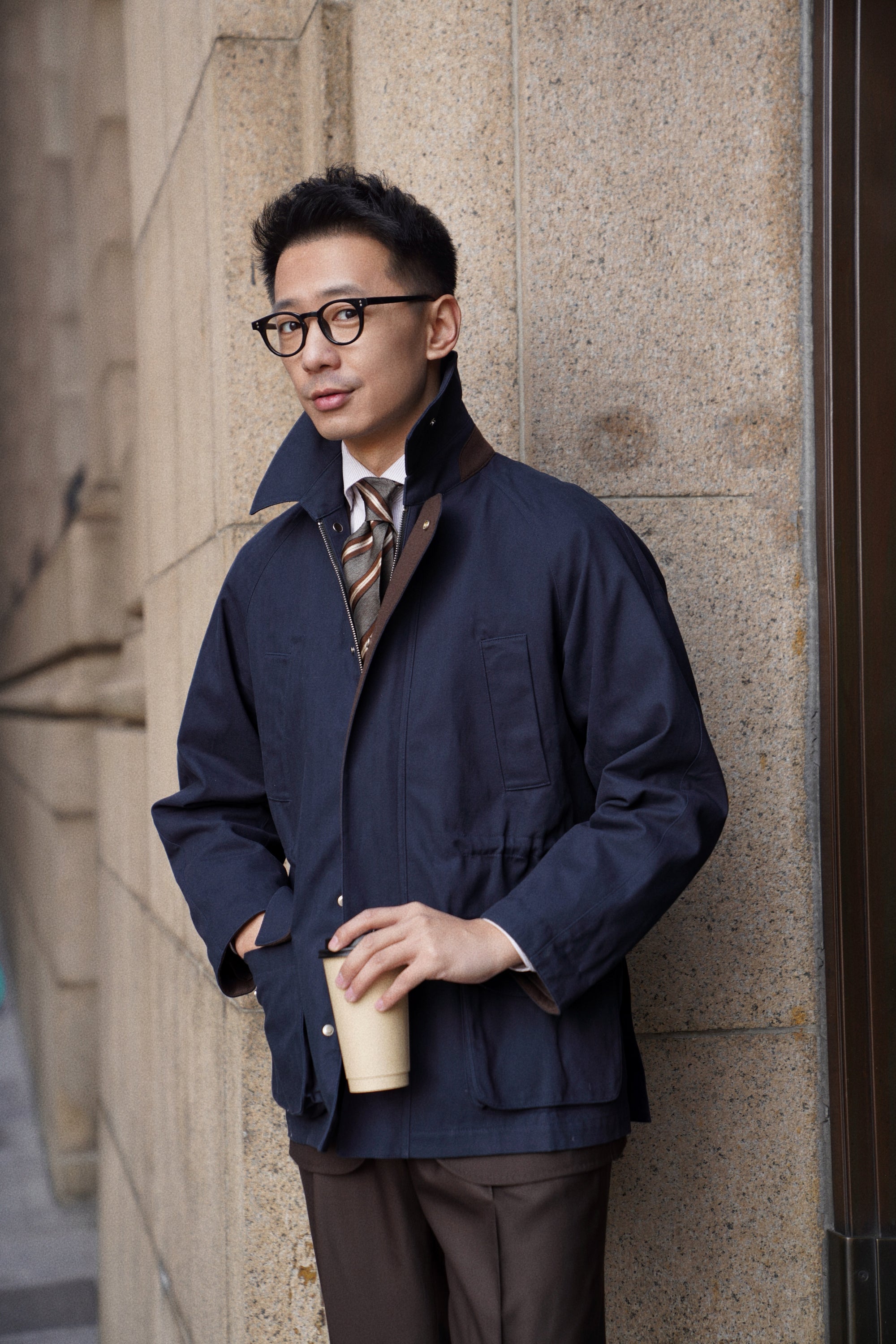 Ink Blue Herringbone Cotton Hunting Jacket