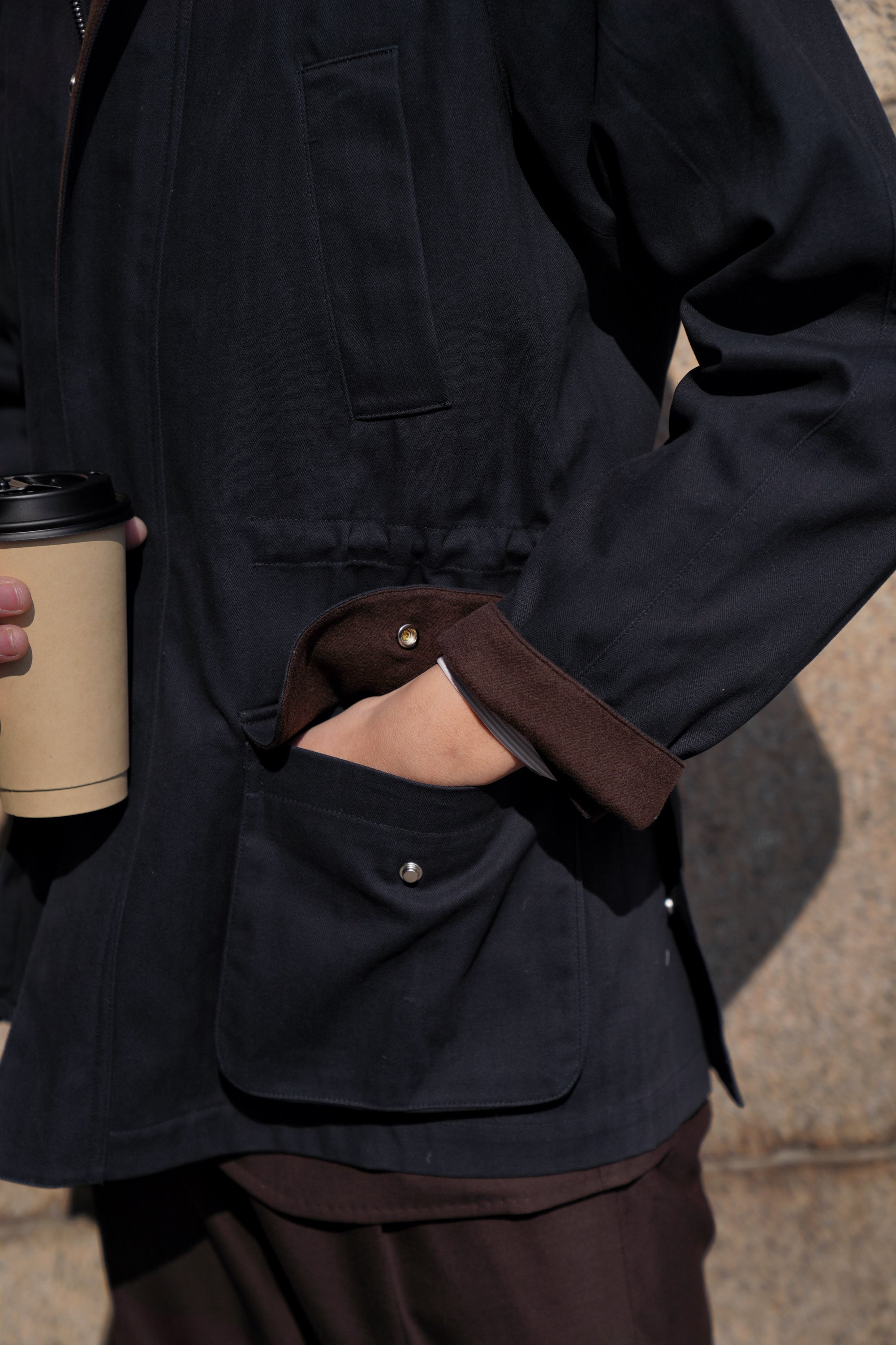 Ink Blue Herringbone Cotton Hunting Jacket