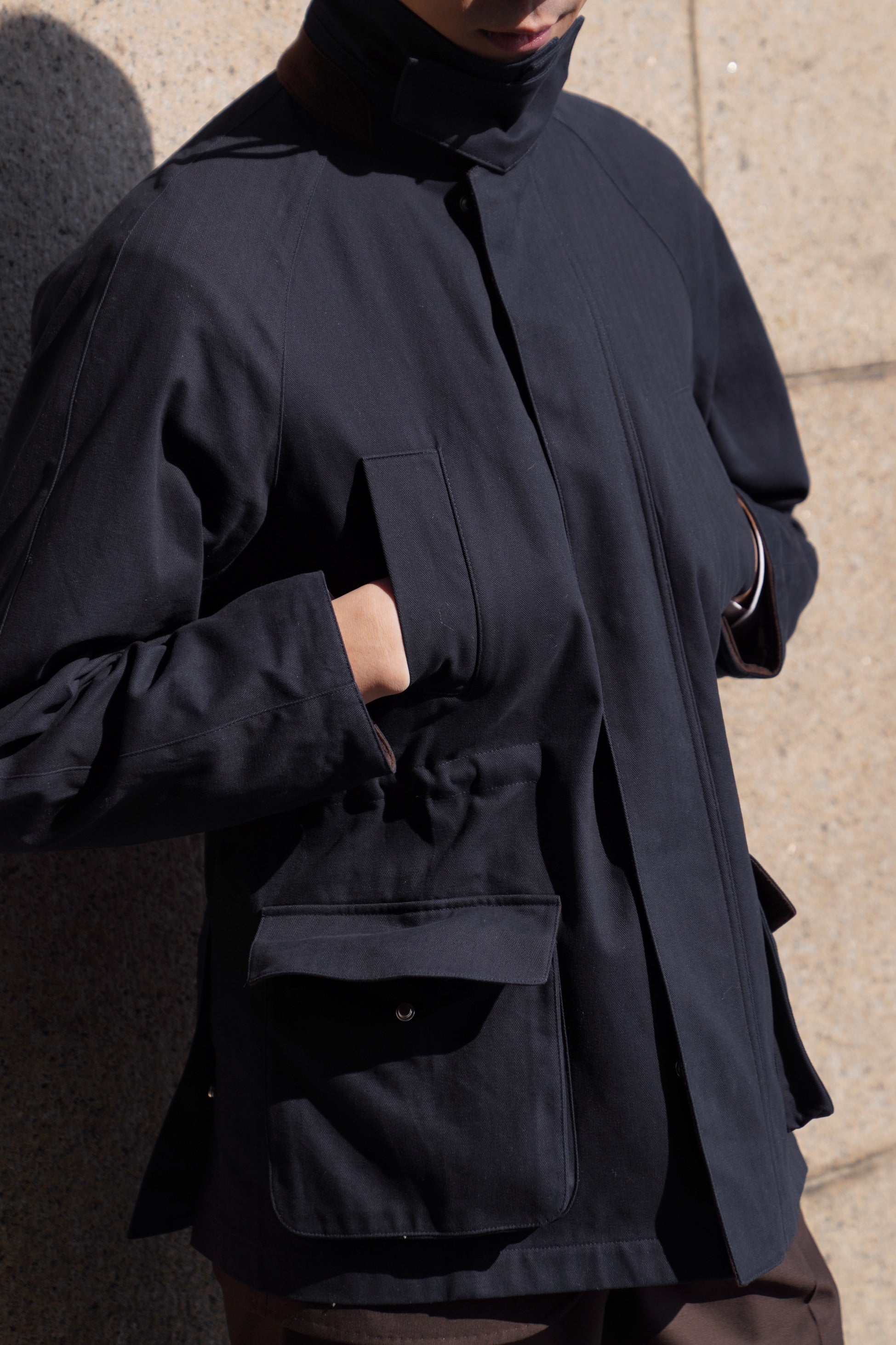 Ink Blue Herringbone Cotton Hunting Jacket