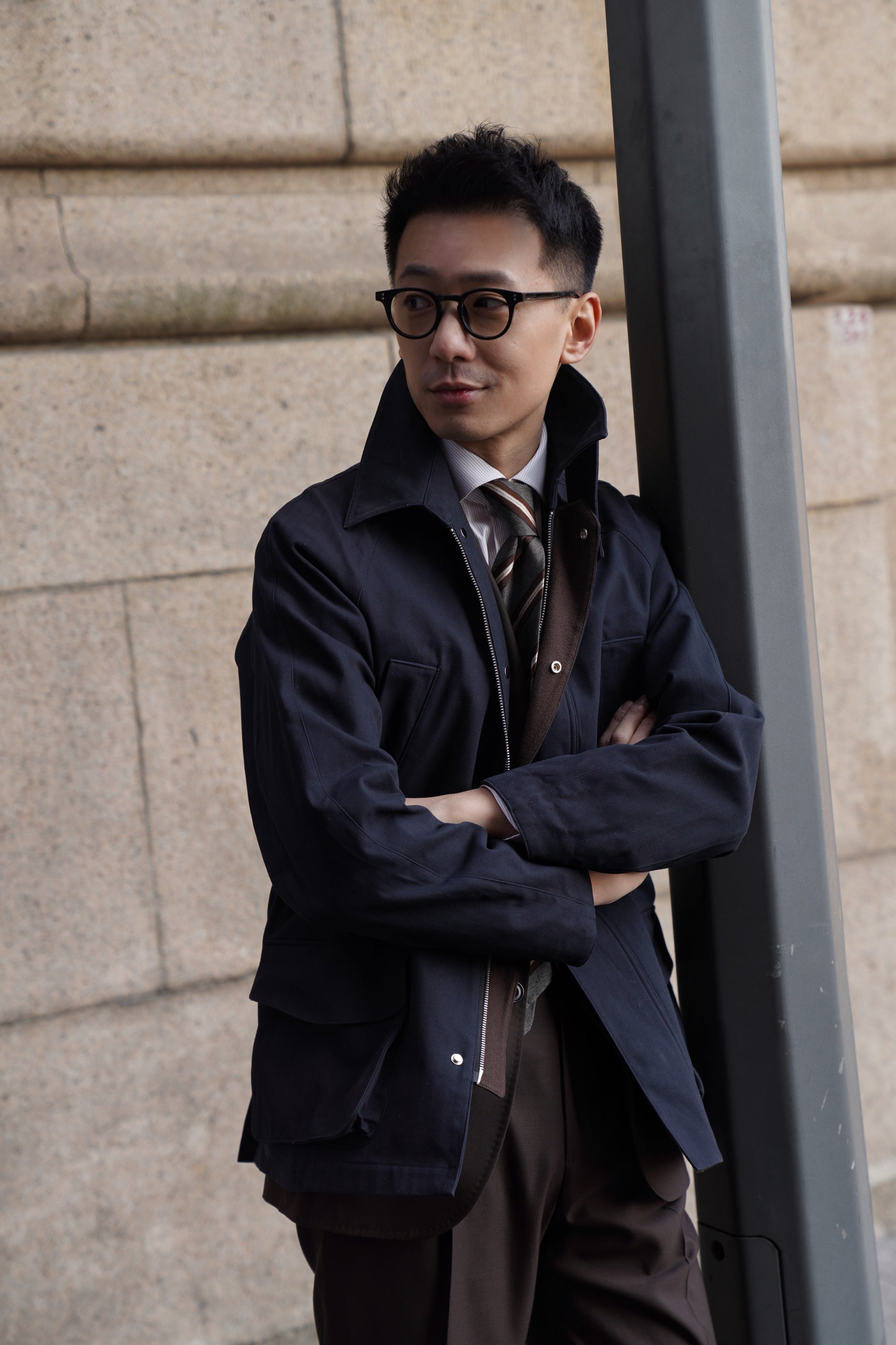 Ink Blue Herringbone Cotton Hunting Jacket