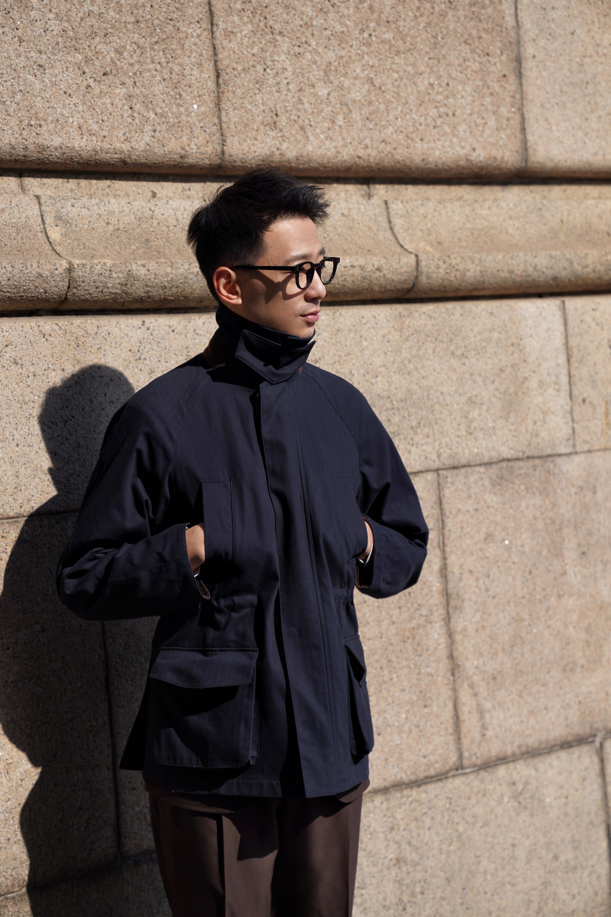 Ink Blue Herringbone Cotton Hunting Jacket