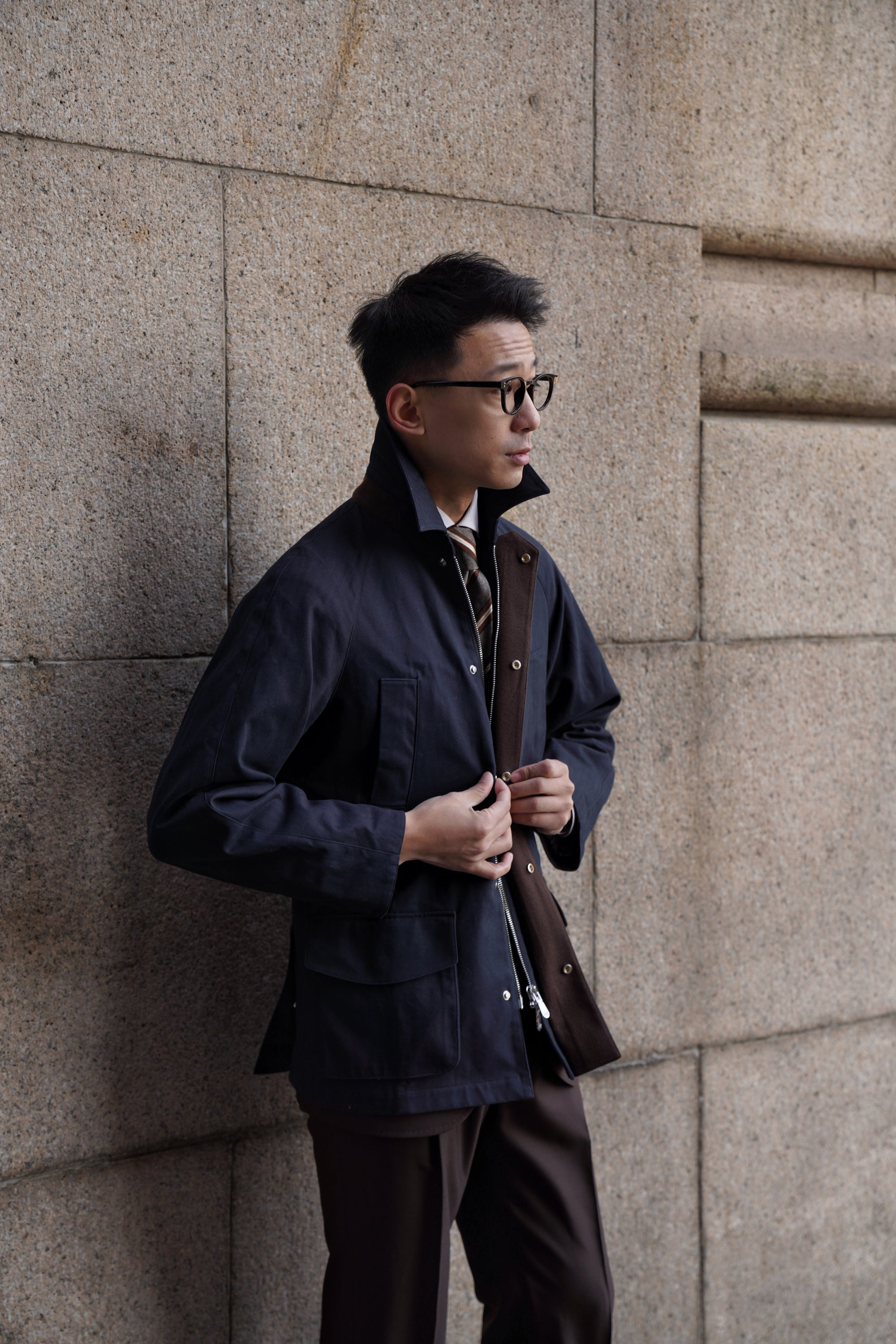 Ink Blue Herringbone Cotton Hunting Jacket
